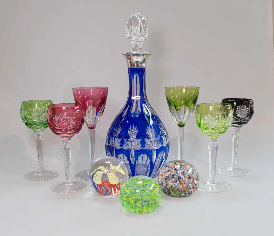 A Silver-Mounted Blue-Flash and Cut Glass Decanter