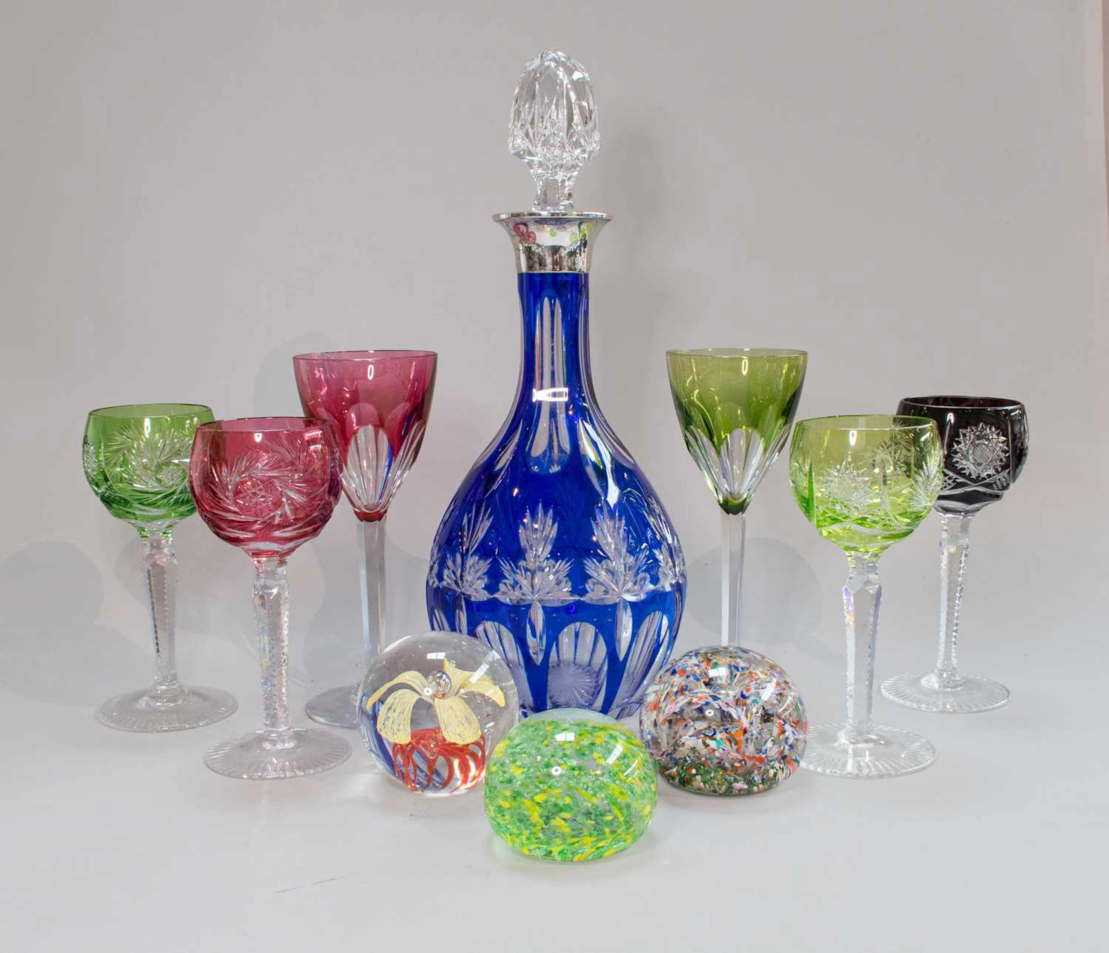 A Silver-Mounted Blue-Flash and Cut Glass Decanter