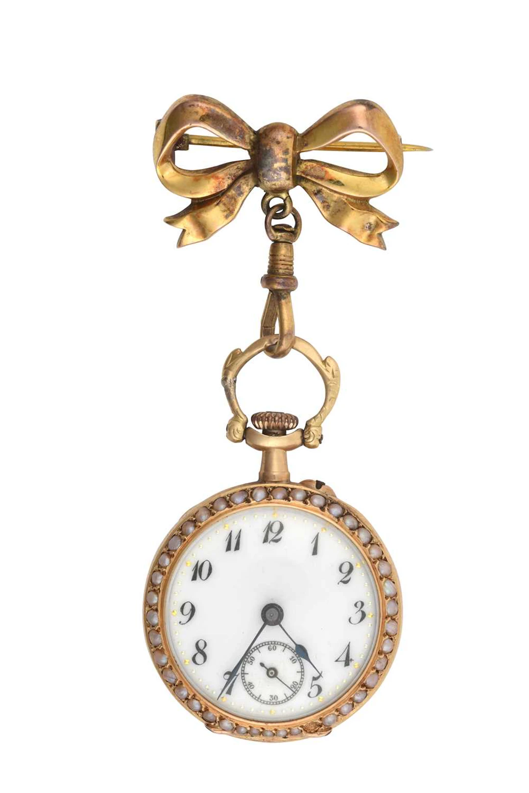 A Lady's 18 Carat Gold Split Pearl and Diamond Set Fob Watch, circa 1900