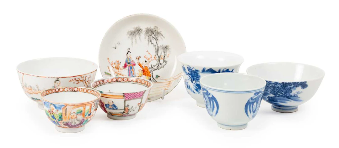 A Chinese Porcelain Tea Bowl, A Tea Bowl, A Similar Tea Bowl, Two
