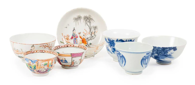 A Chinese Porcelain Tea Bowl, A Tea Bowl, A Similar Tea Bowl, Two