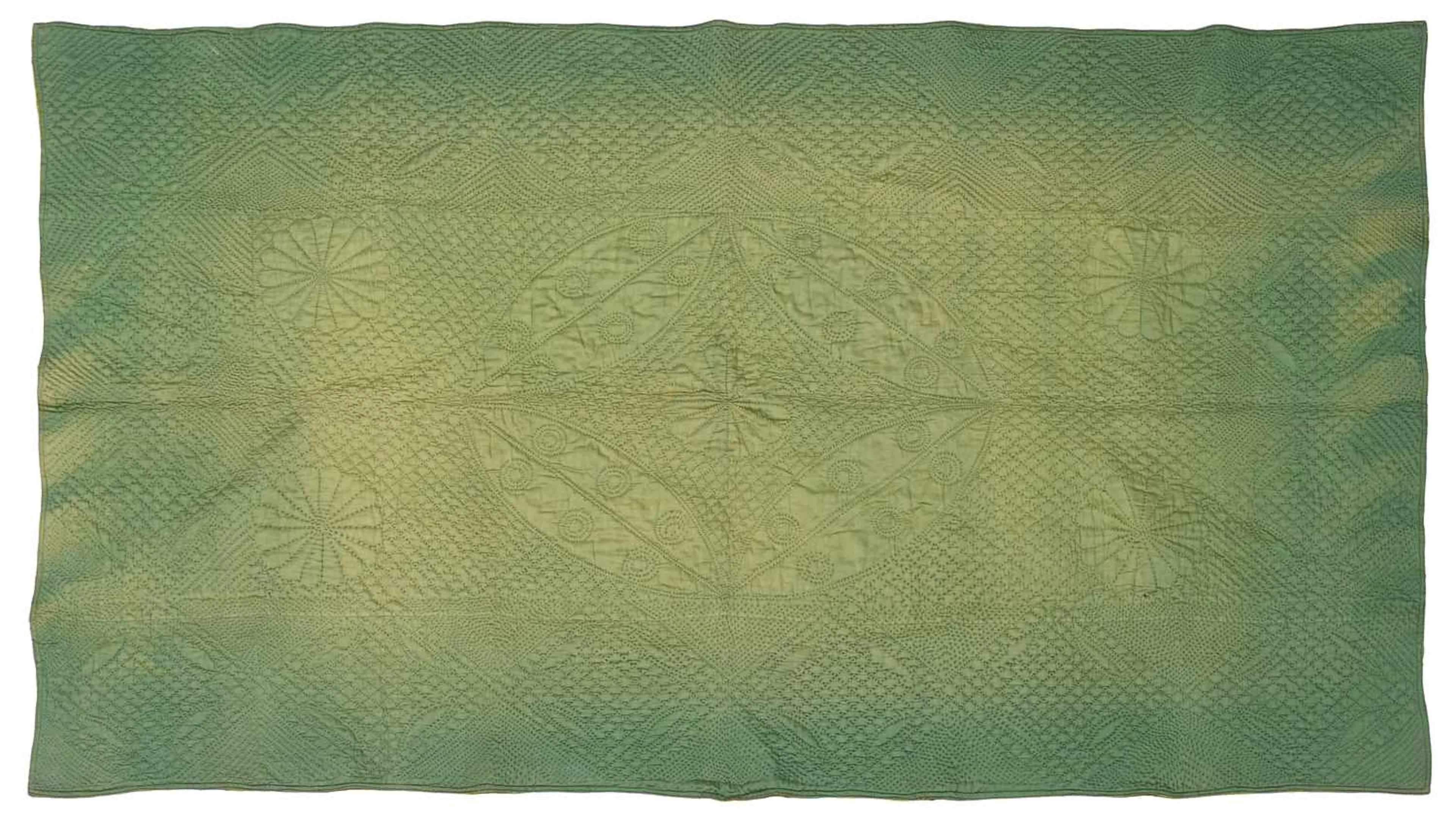 Late 19th Century Green and Lime Green Reversible, Quilt