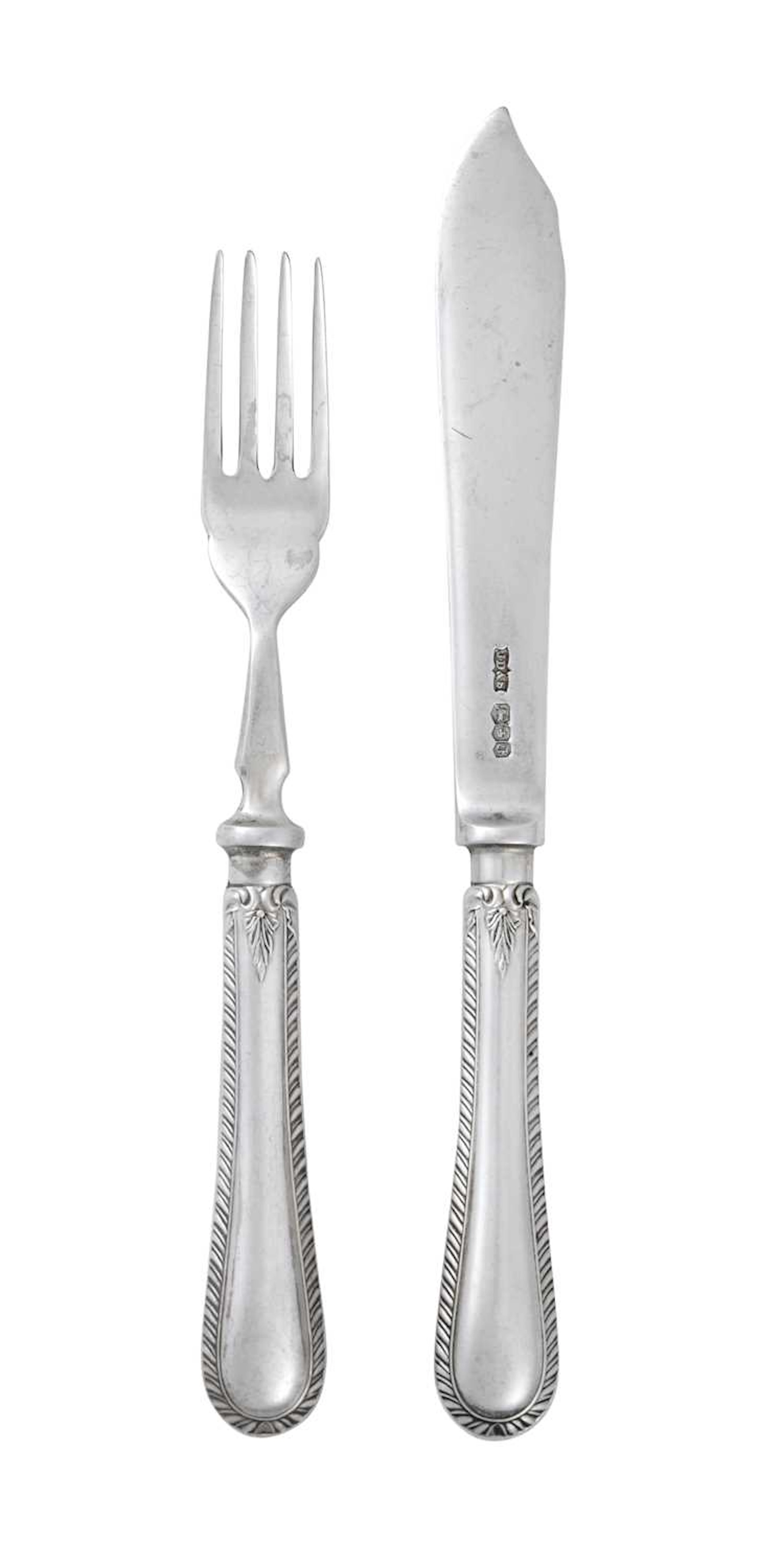 Eight Pairs of Elizabeth II Silver Fish-Eaters by James Dixon and