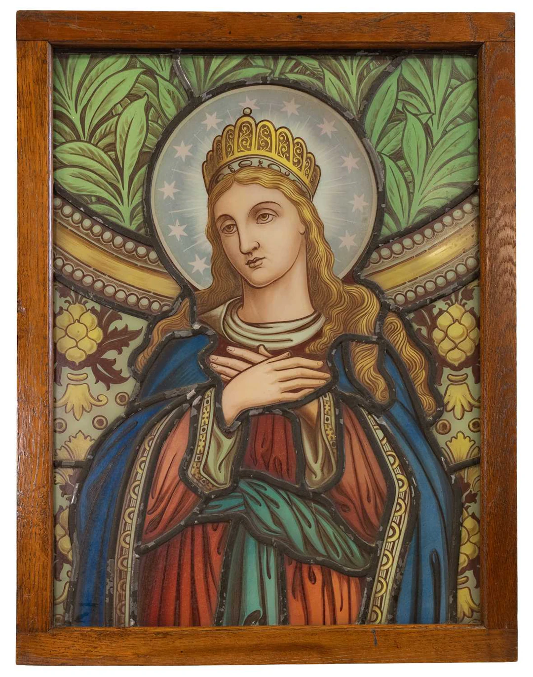 A Victorian Stained, Painted and Leaded Glass Panel