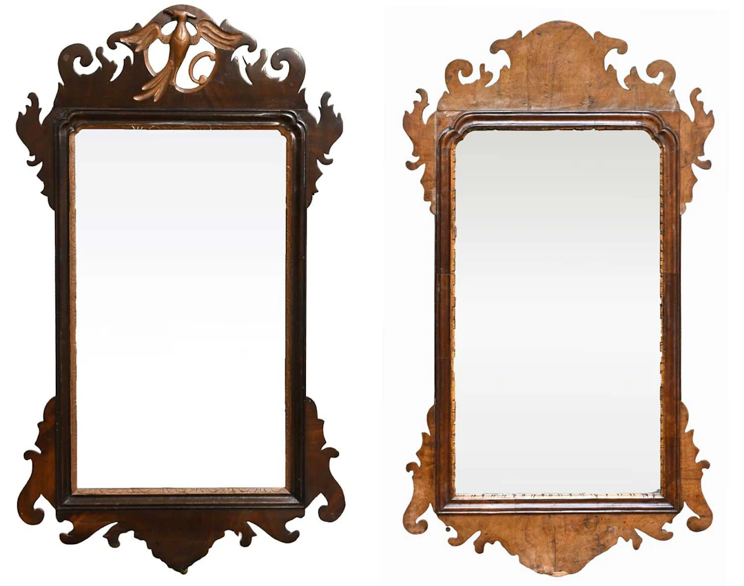 A Walnut George III Fretwork Mirror