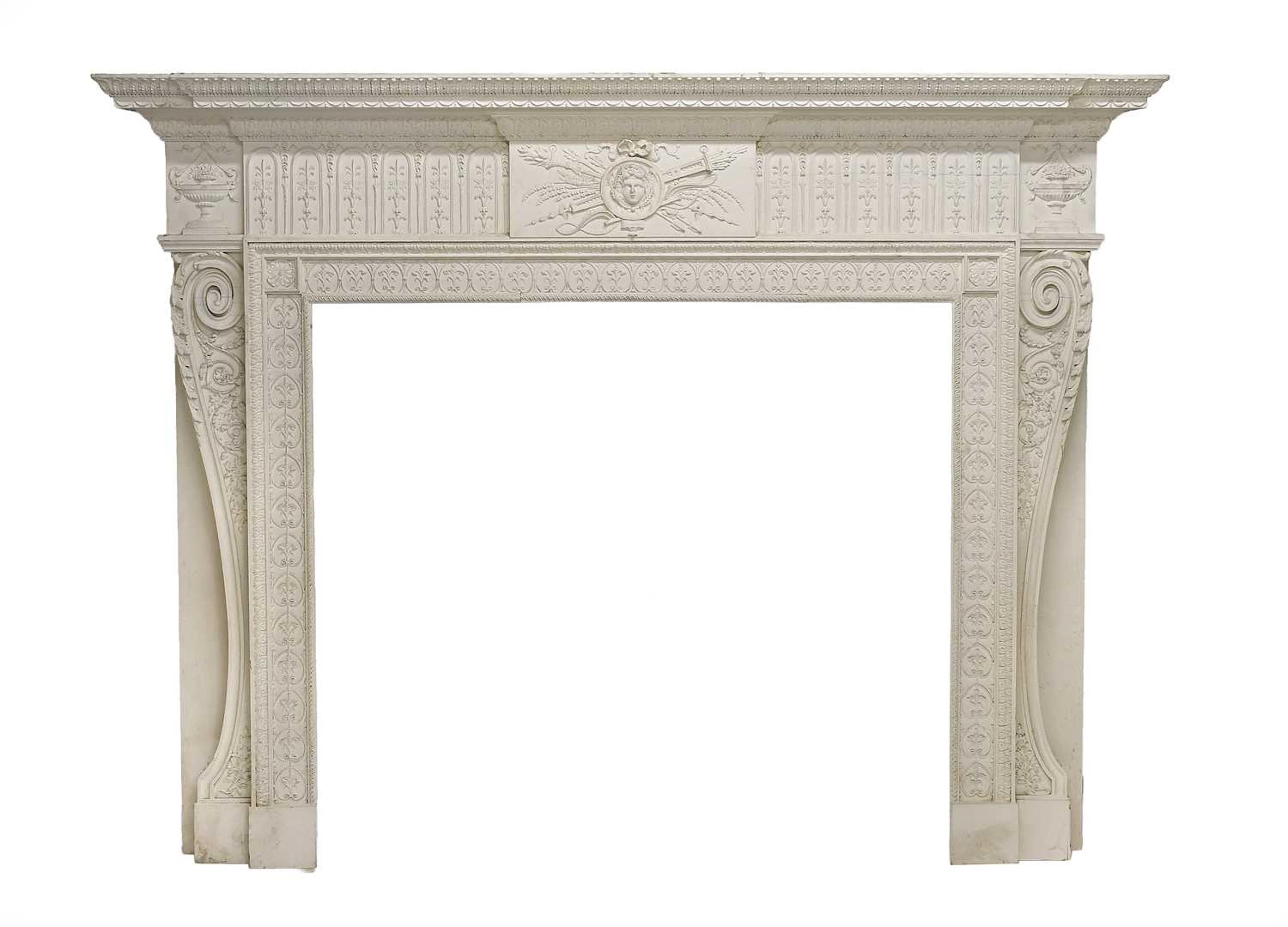 A 19th Century Cream-Painted and Carved Pine Neo-Classical Chimneypiece