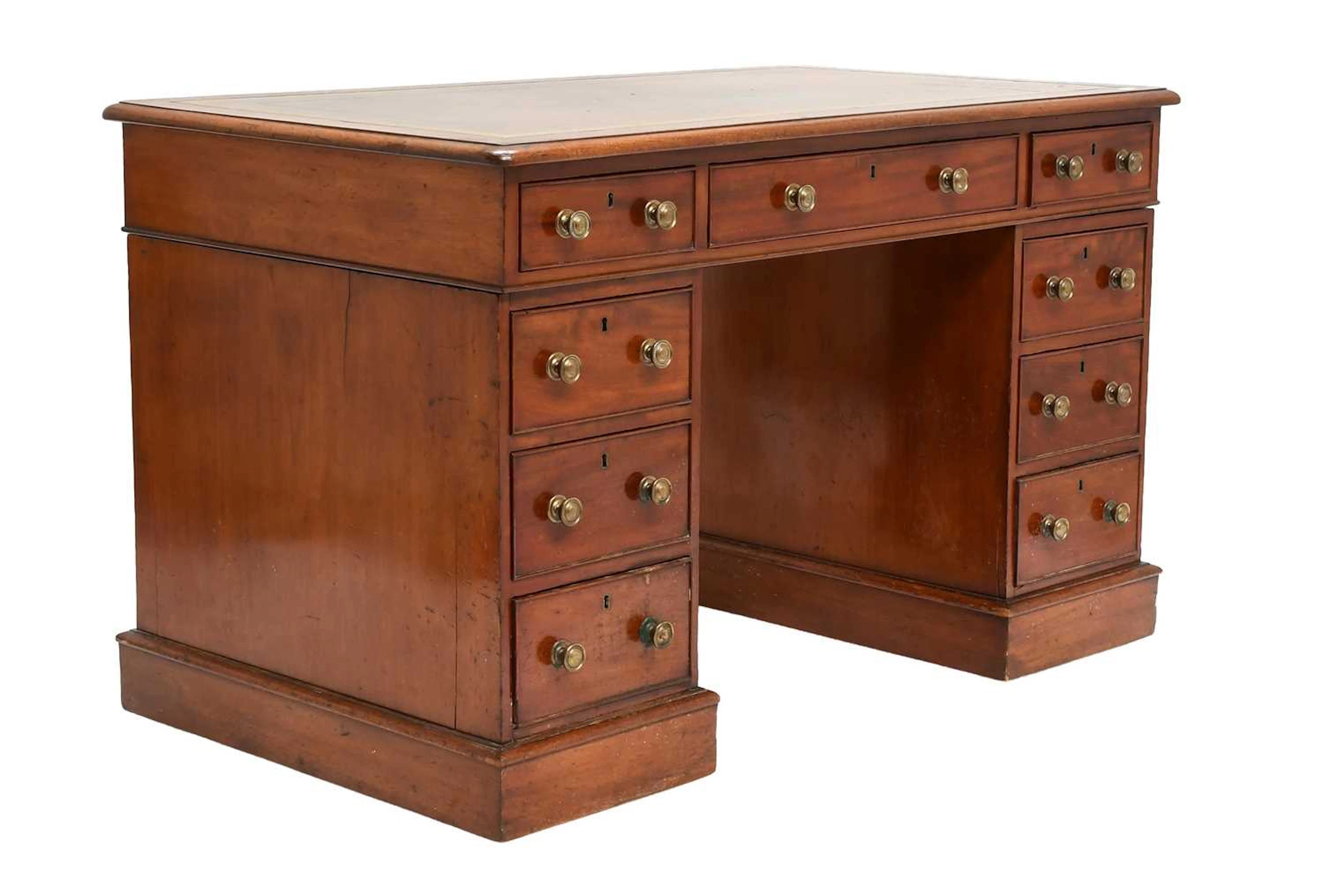 A Victorian Mahogany Pedestal Desk, mid 19th century