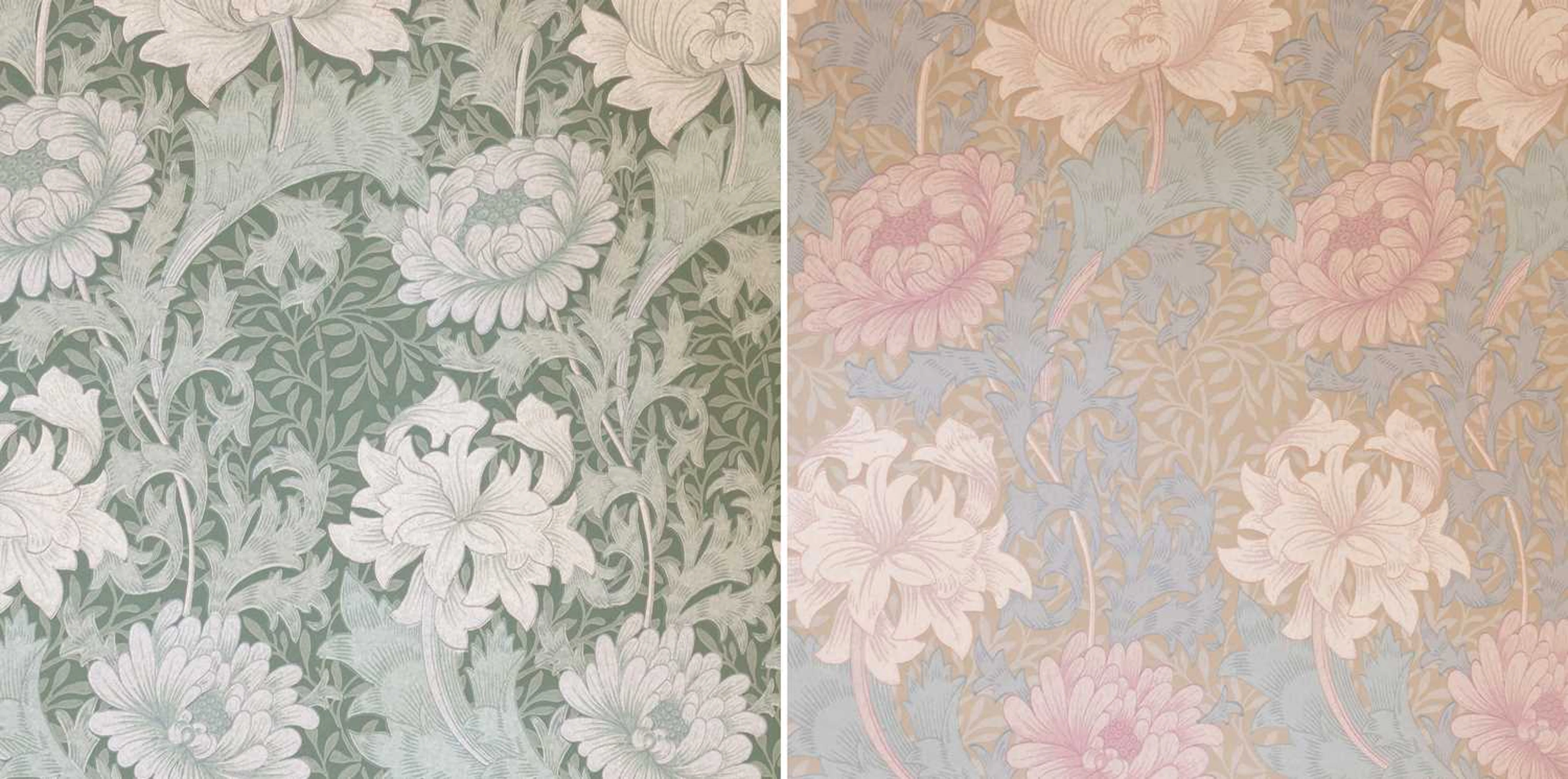 Thirteen Rolls of Vintage Sanderson Morris & Co. Chrysanthemum Wallpaper