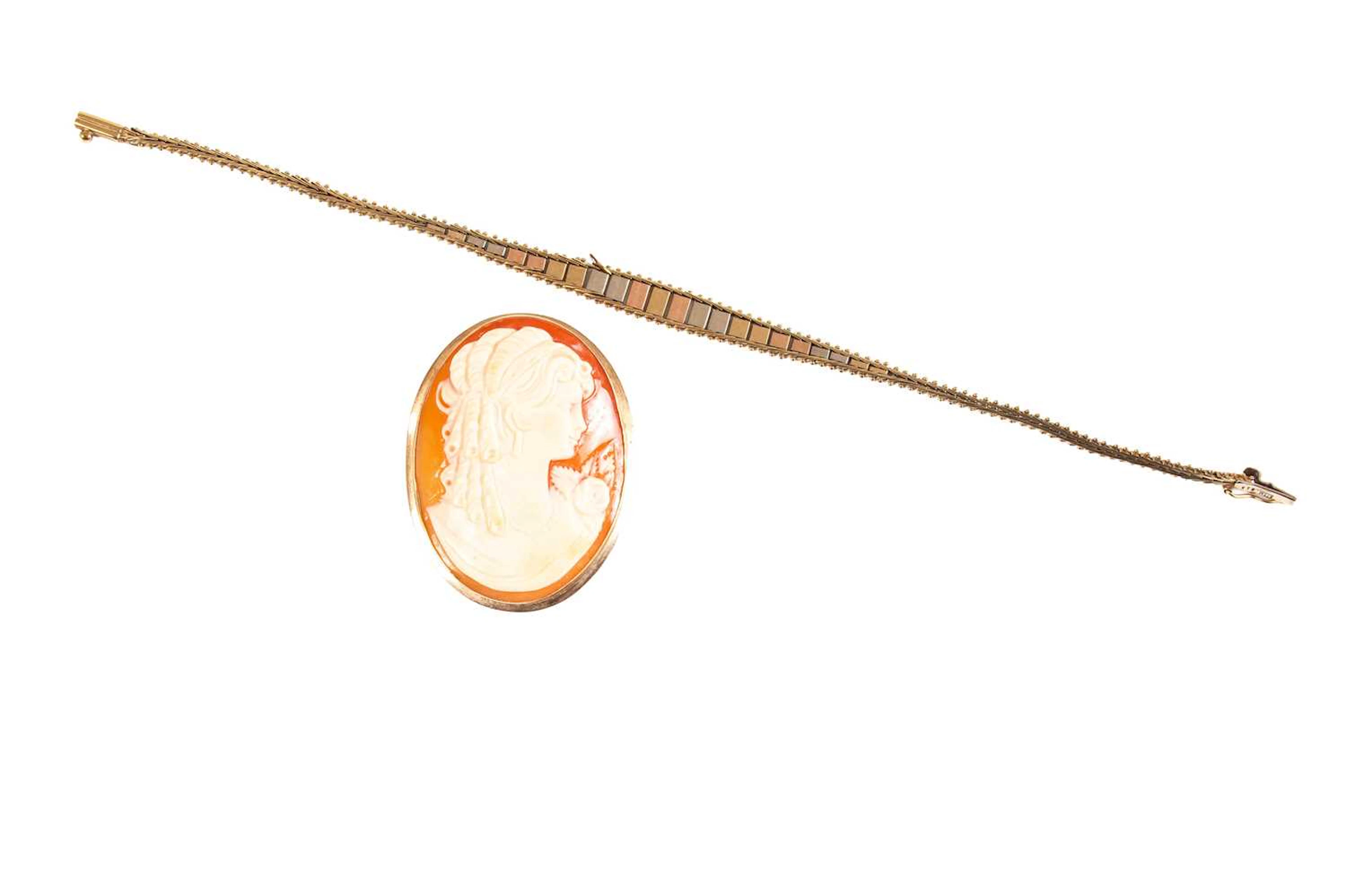 A Tri-Coloured Bracelet, A Cameo Brooch