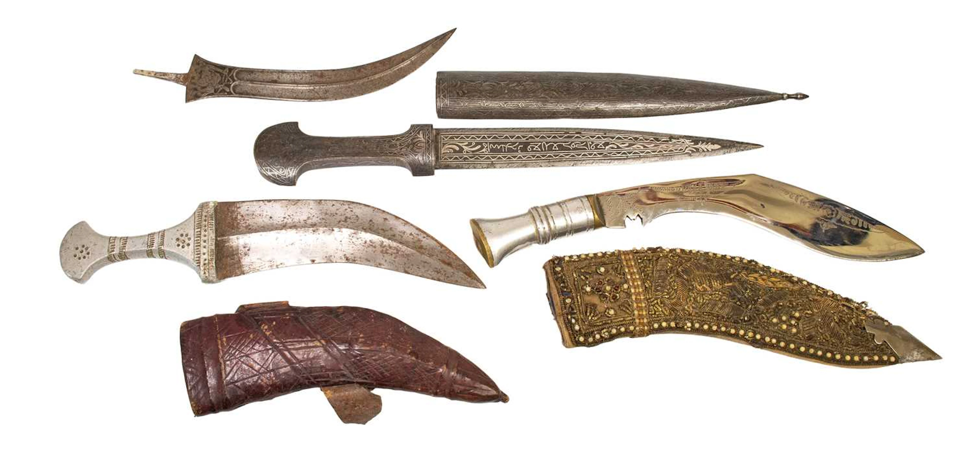 A Caucasian Kindjal, two Indian Kukri, an Indian Dagger Blade