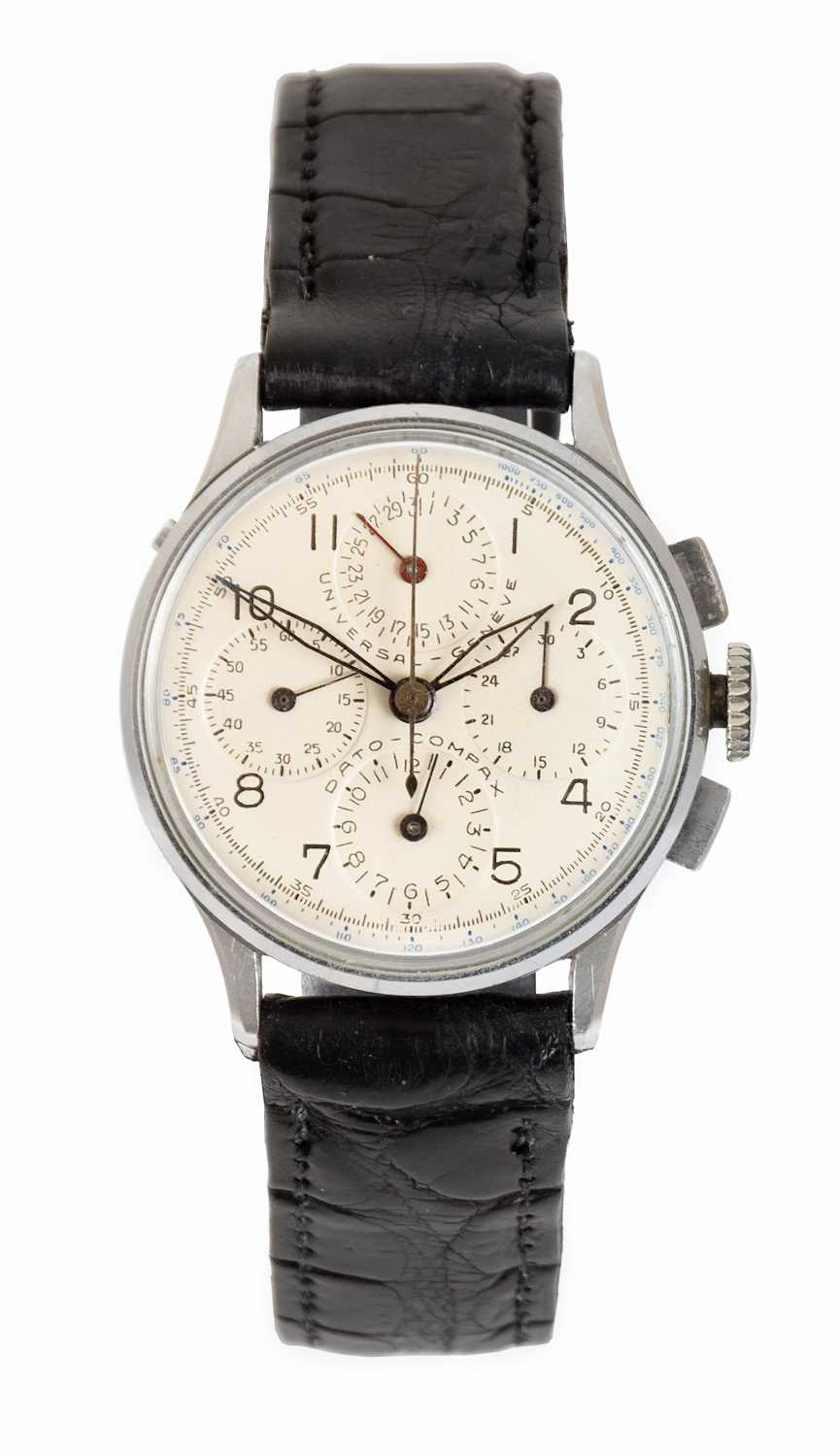 Universal: A Stainless Steel Calendar Chronograph Wristwatch, signed