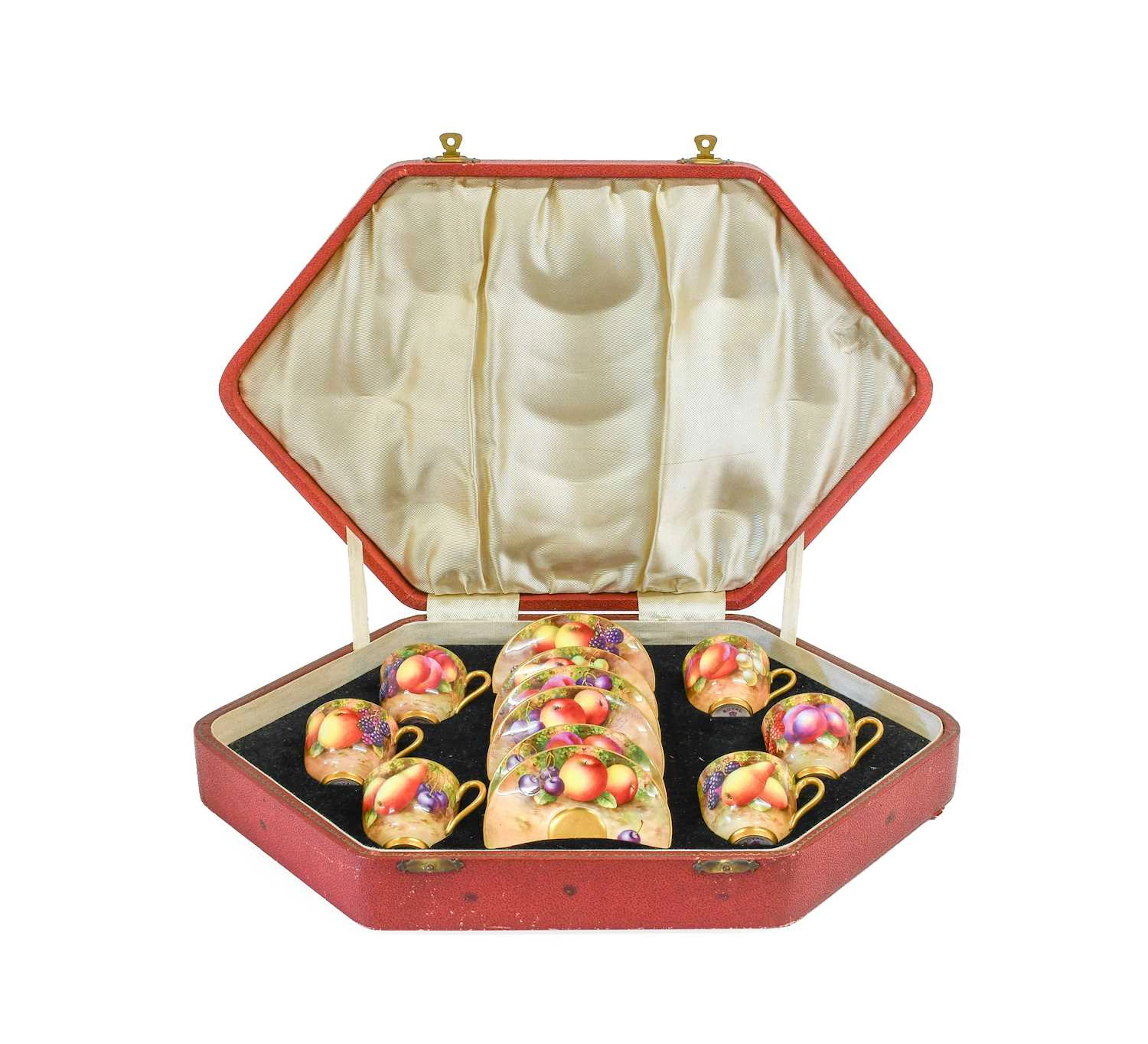 A Set of Six Royal Worcester Porcelain Cabinet Cups and Saucers, by