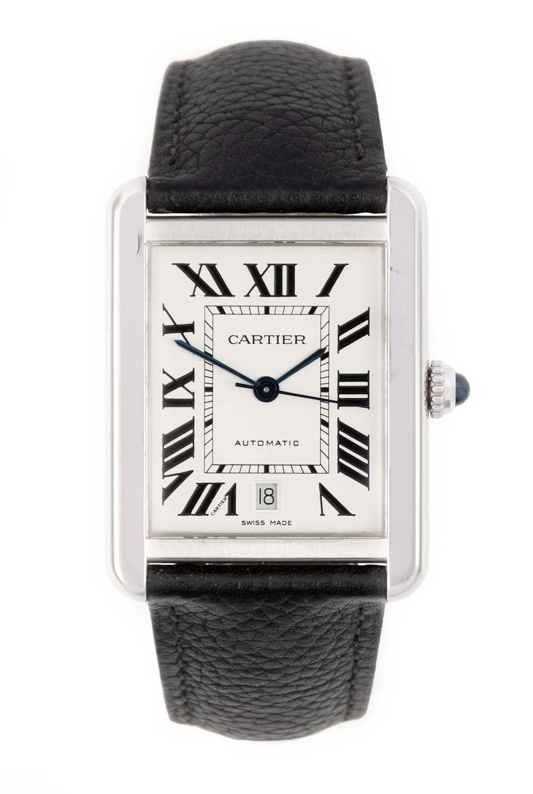 Cartier: A Stainless Steel Rectangular Automatic Calendar Centre Seconds