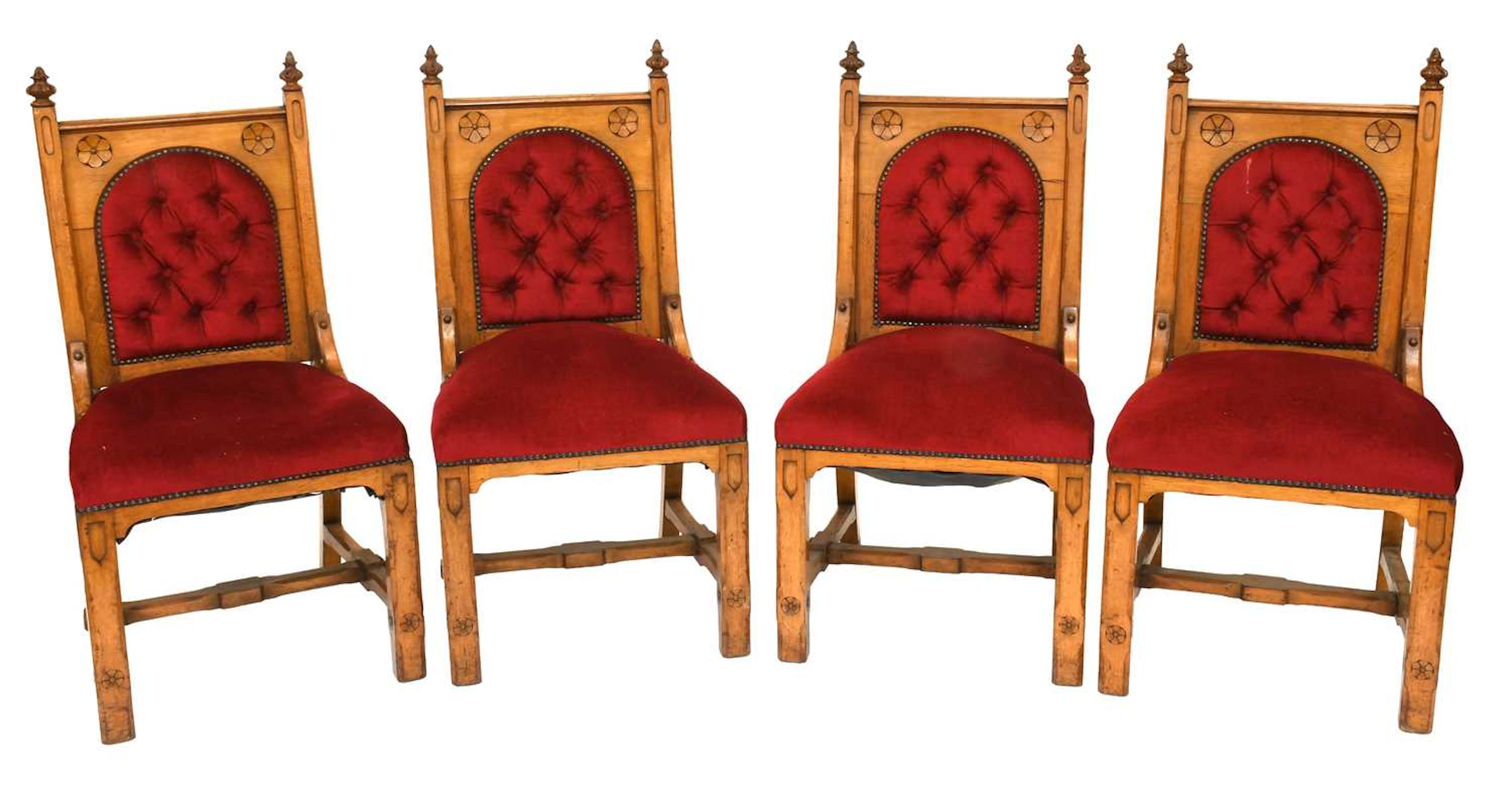 Four Gothic Revival Oak Side Chairs