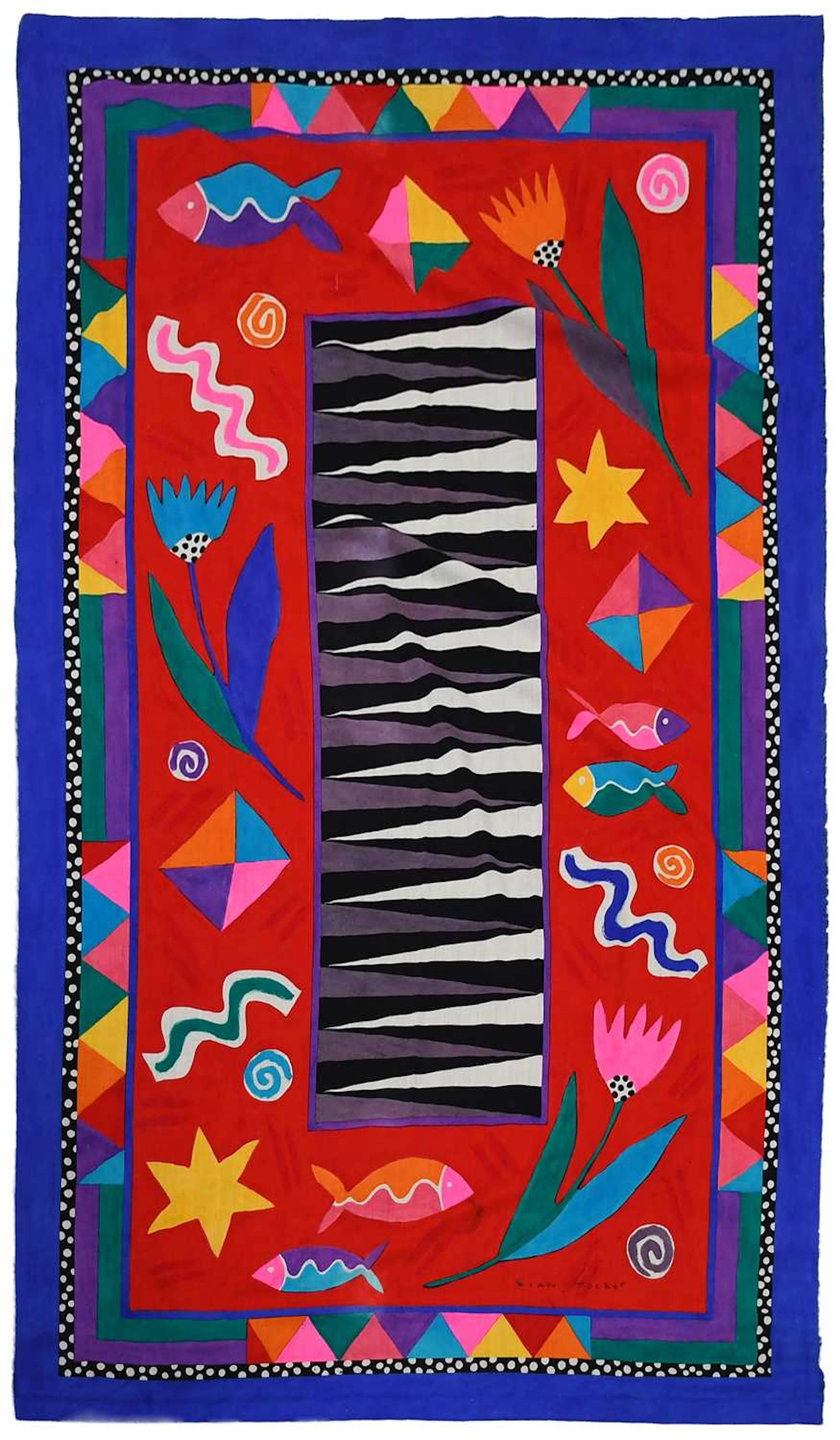 Circa 1980s Sian Tucker Hand Painted Wall Hanging