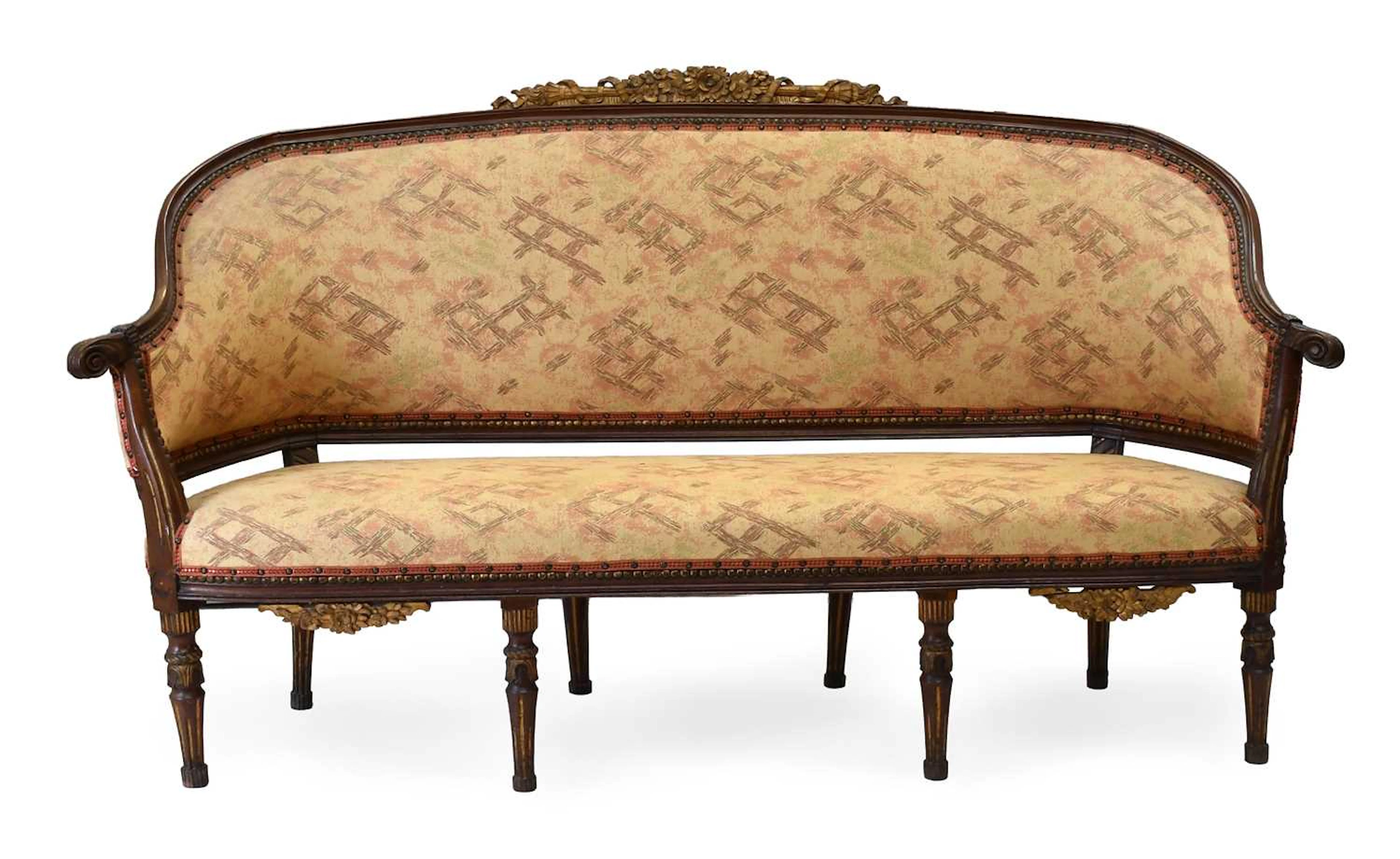 A French Louis XV-Style Carved Walnut Three-Seater Sofa