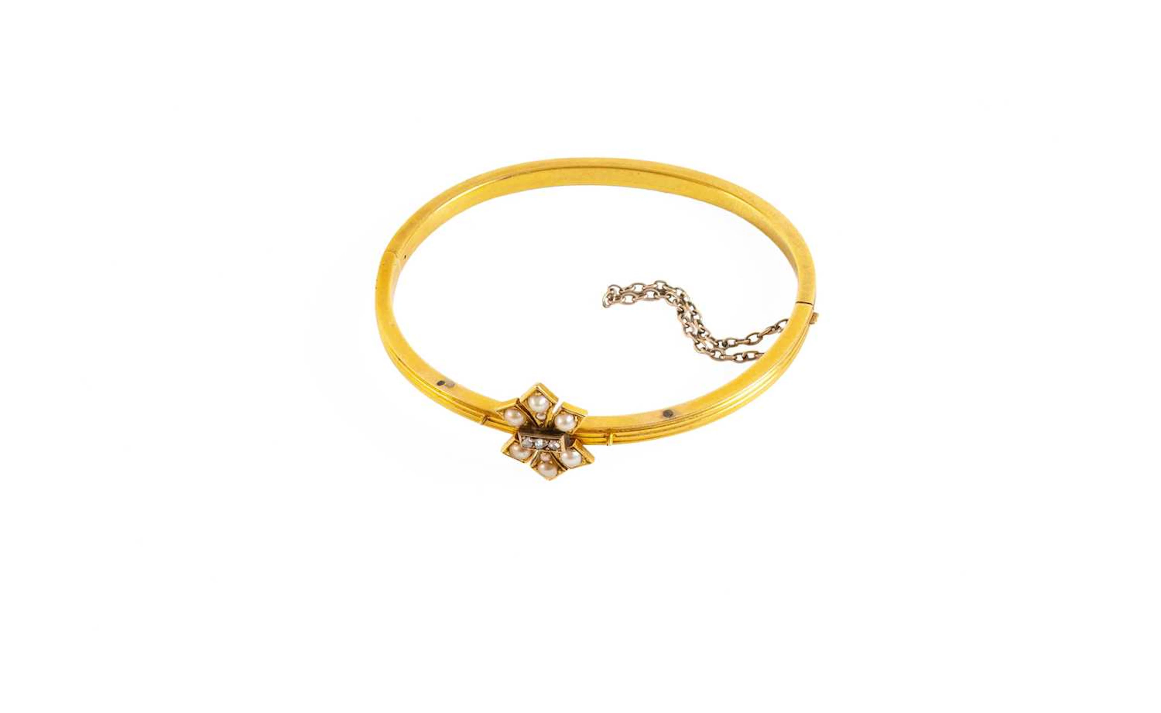 A Split Pearl and Diamond Bangle