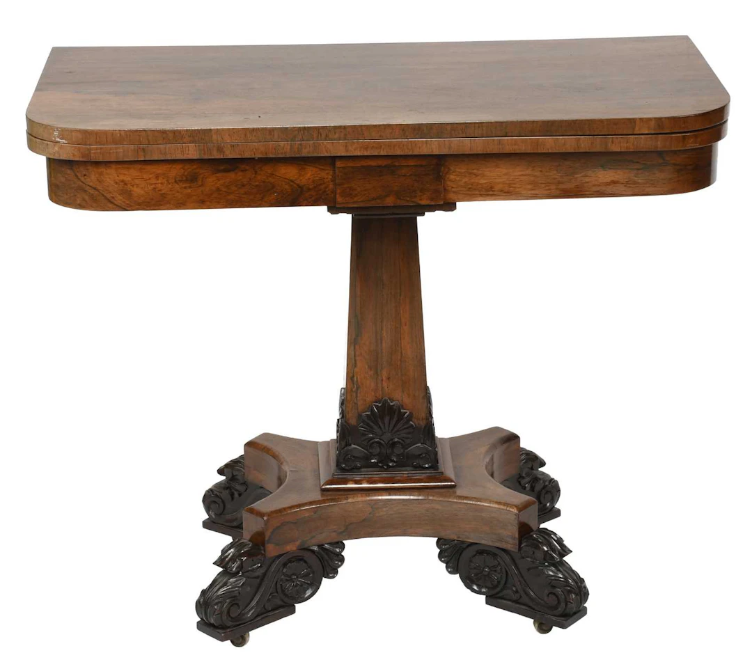 A Mid-19th Century Rosewood Fold Over Tea Table