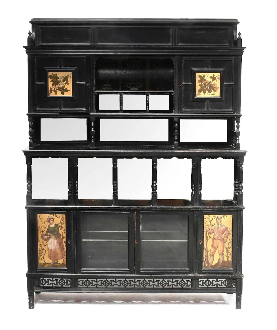 An Aesthetic Movement Hand-Painted and Ebonised Display Cabinet