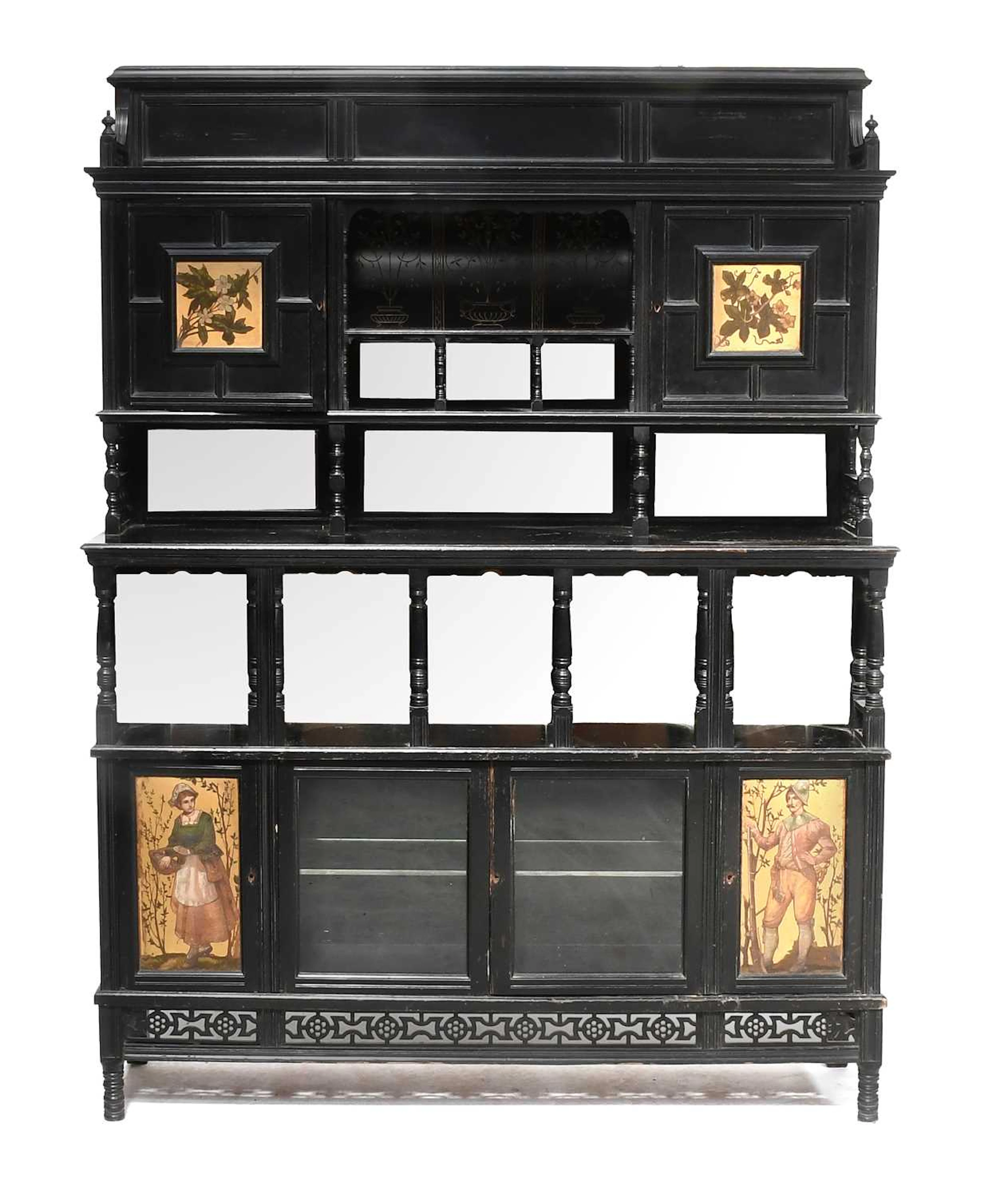 An Aesthetic Movement Hand-Painted and Ebonised Display Cabinet
