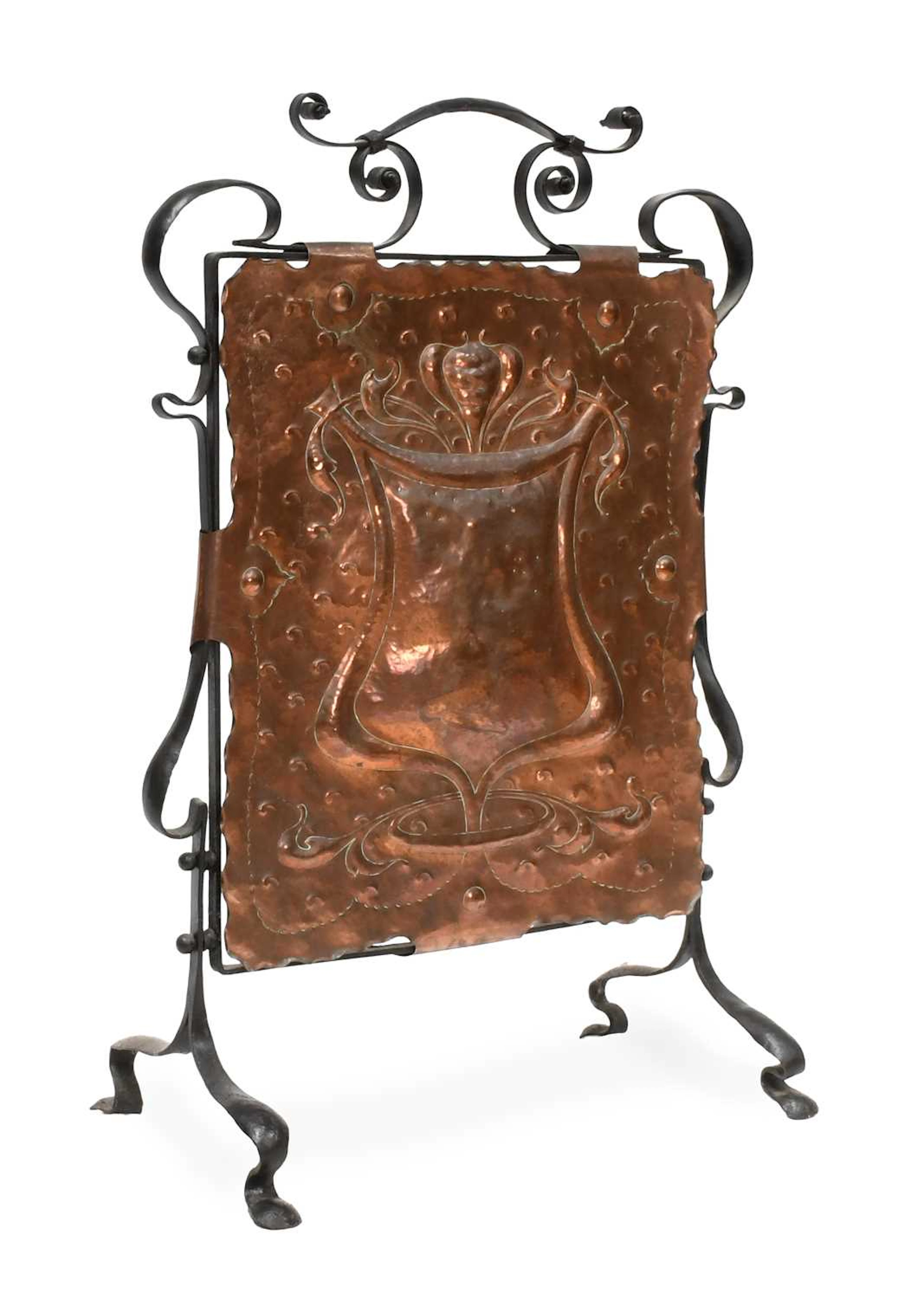 An Arts & Crafts Copper and Wrought Iron Fire Screen