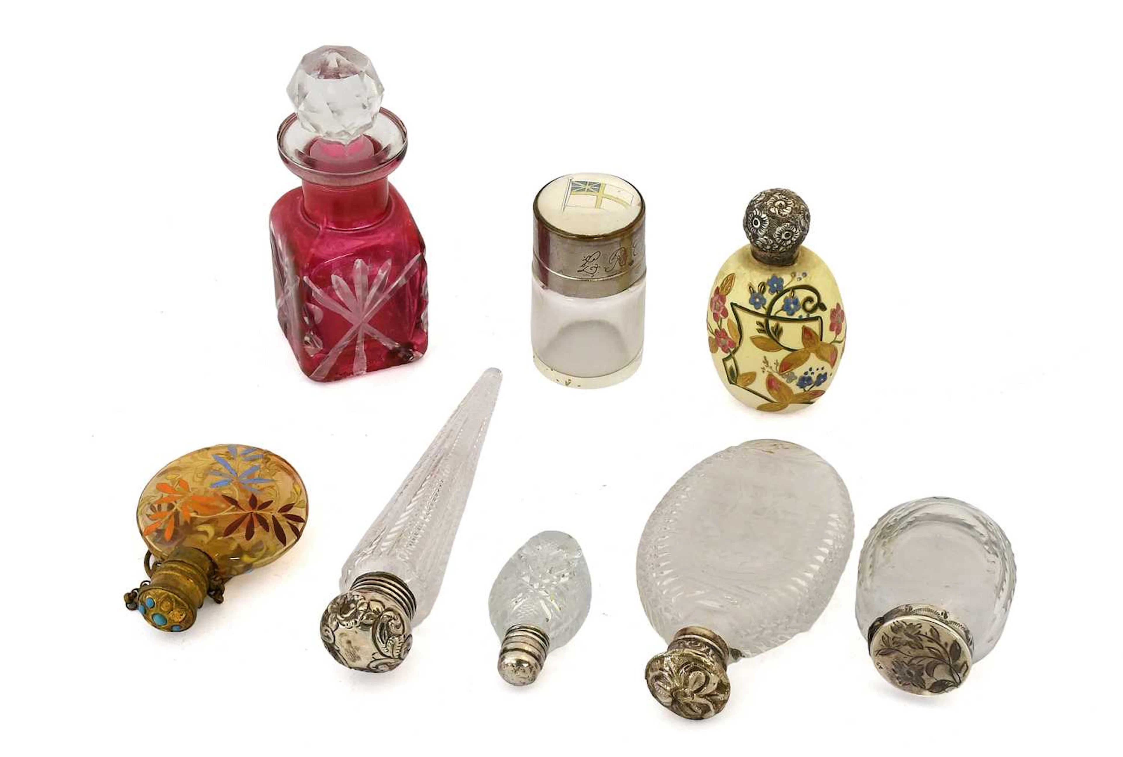 A Collection of Silver-Mounted, Glass and Ceramic Scent-Bottles