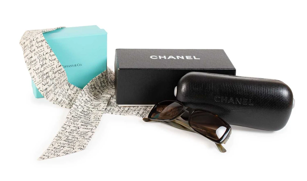 Pair of Chanel Sunglasses, Tiffany & Co. Notes Script Silk Ribbon Twilly Scarf