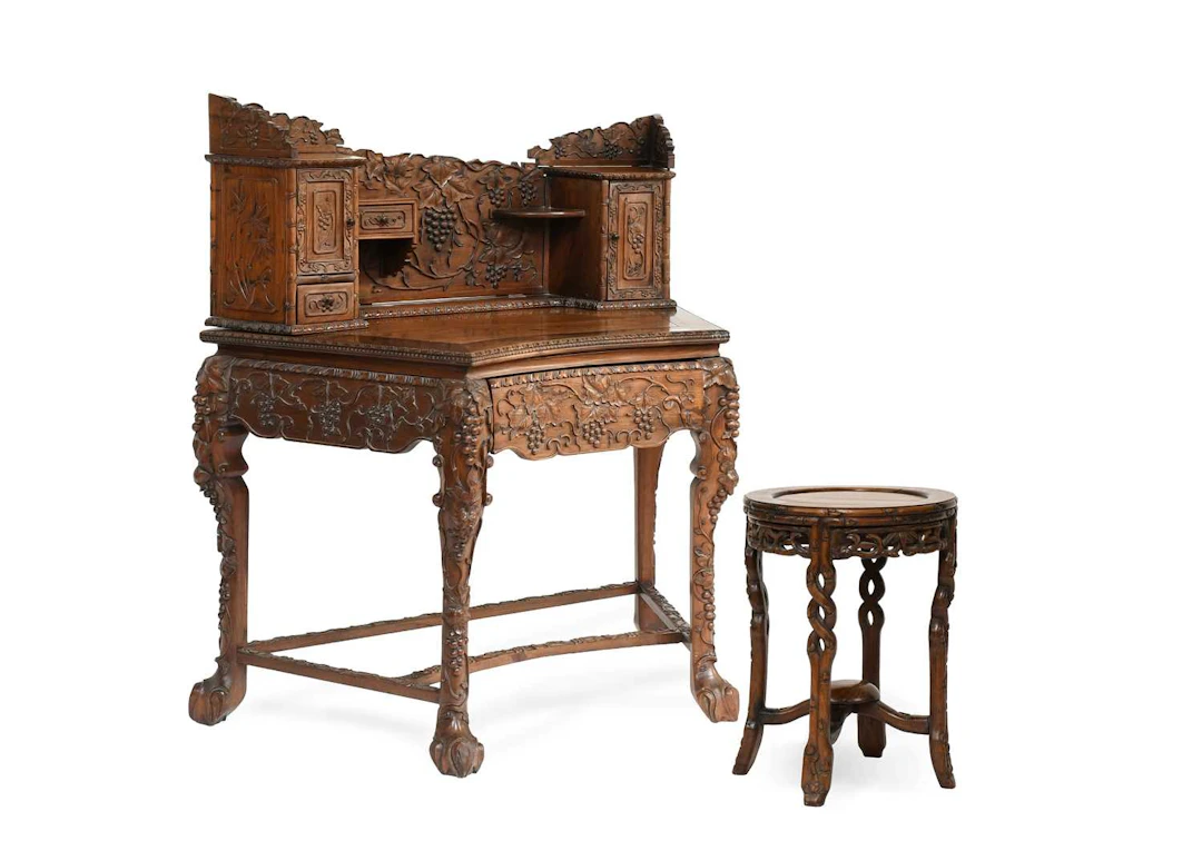 A Chinese Export Carved Hardwood Desk, circa 1900
