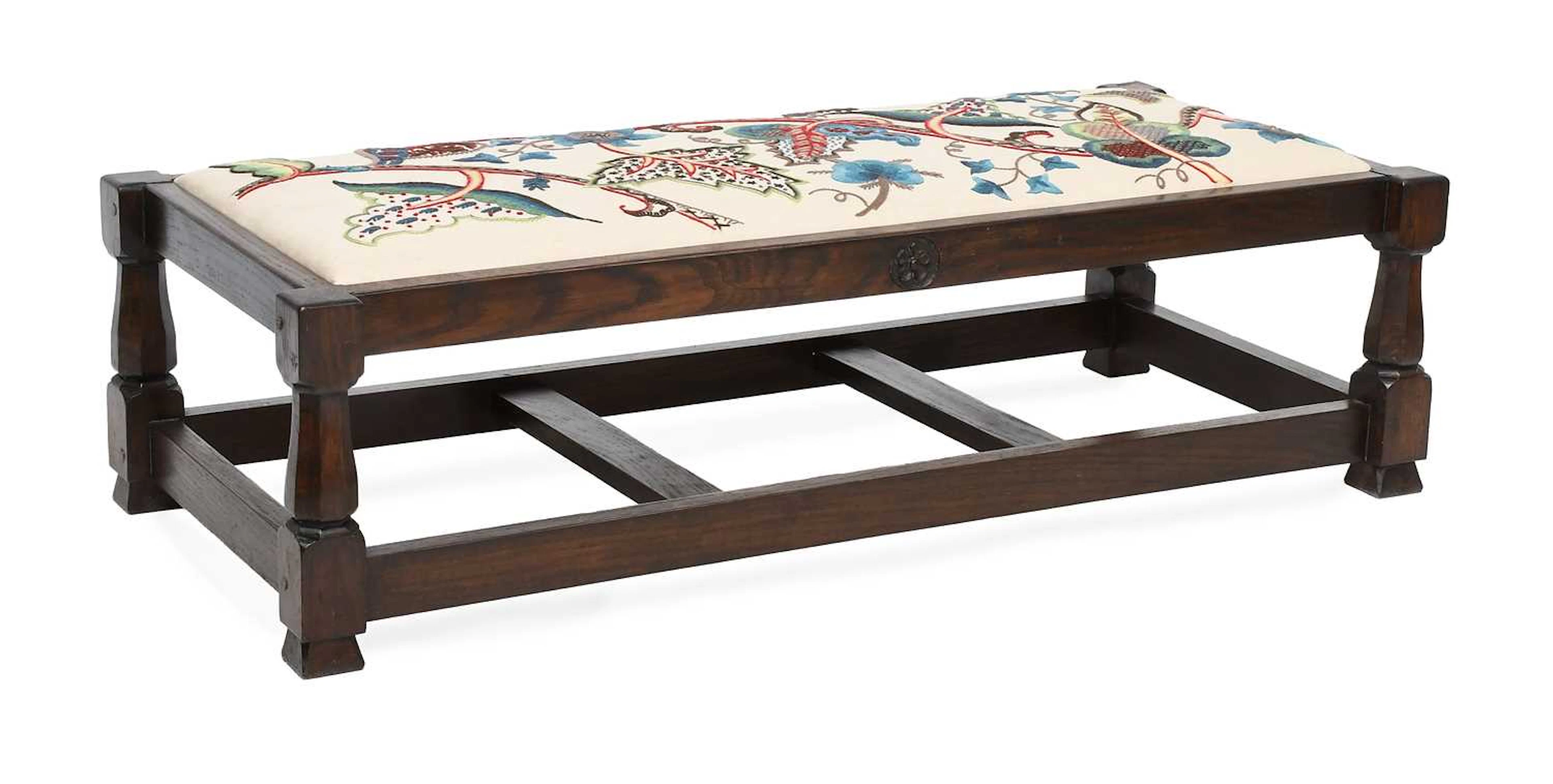 Yorkshire School: A Stained Oak Long Fireside Stool