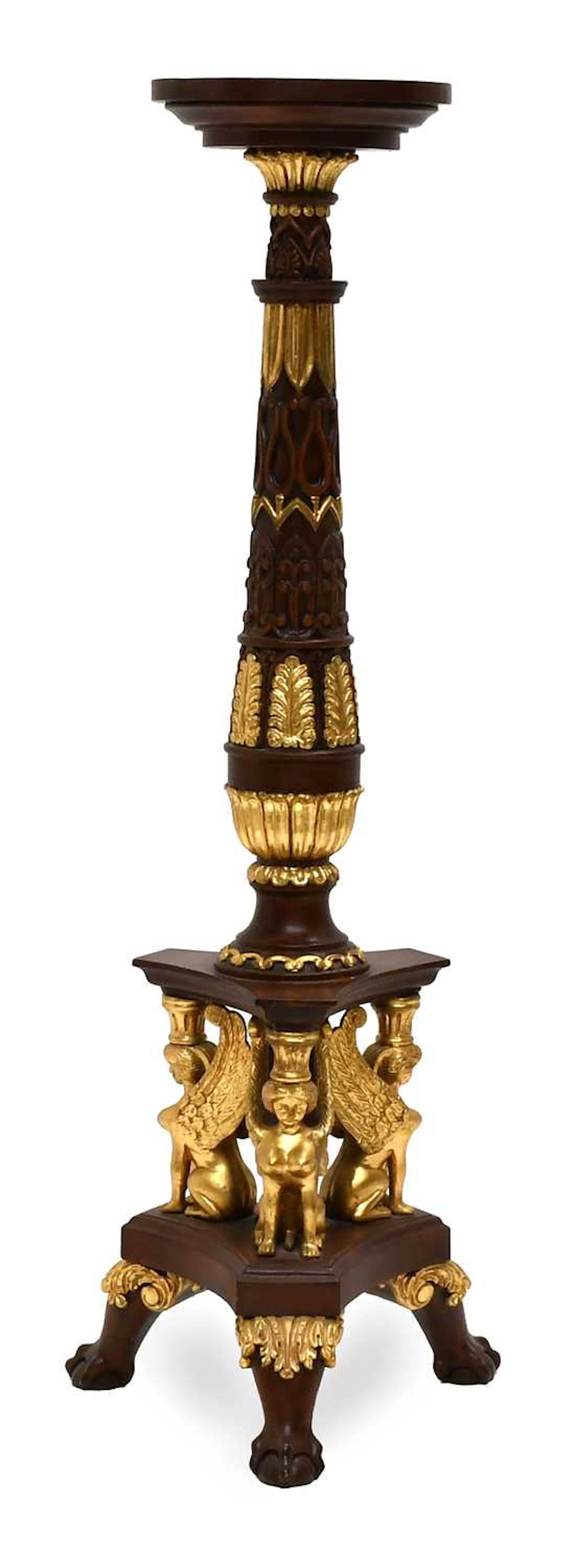A Mahogany Carved and Parcel Gilt Egyptian Revival Plant Stand