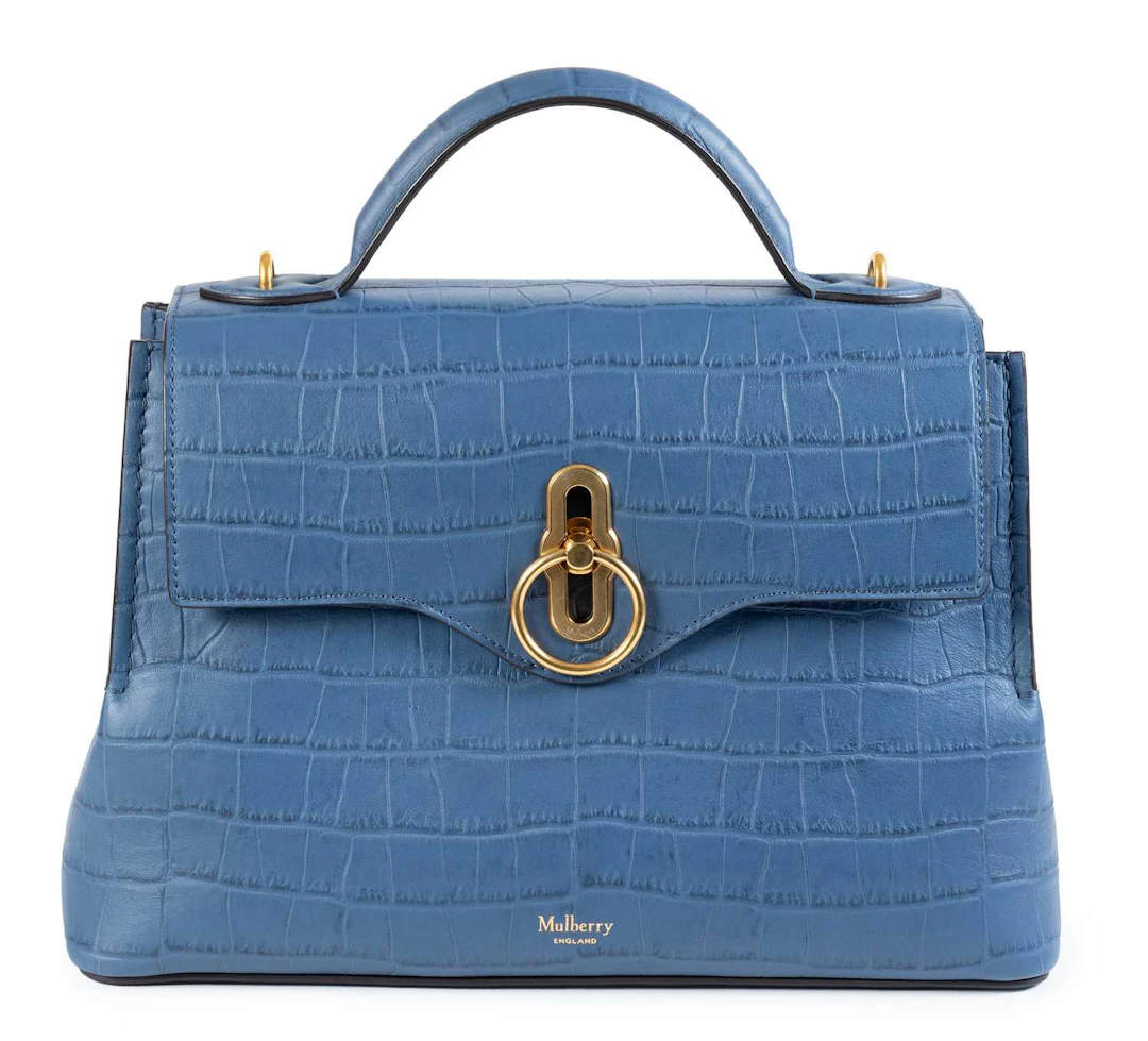 Mulberry Blue Croc Embossed Leather Small Seaton Handbag
