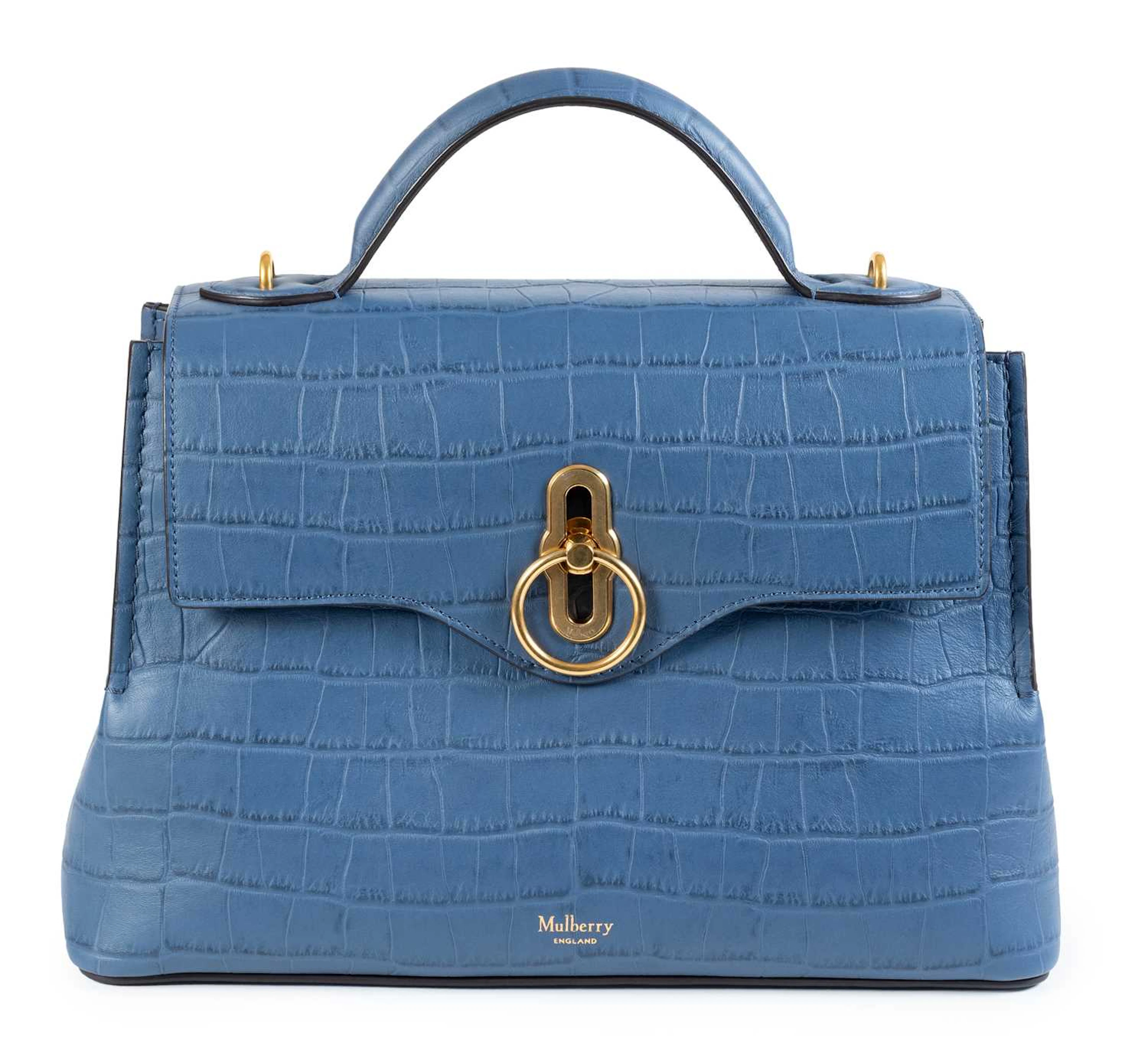 Mulberry Blue Croc Embossed Leather Small Seaton Handbag