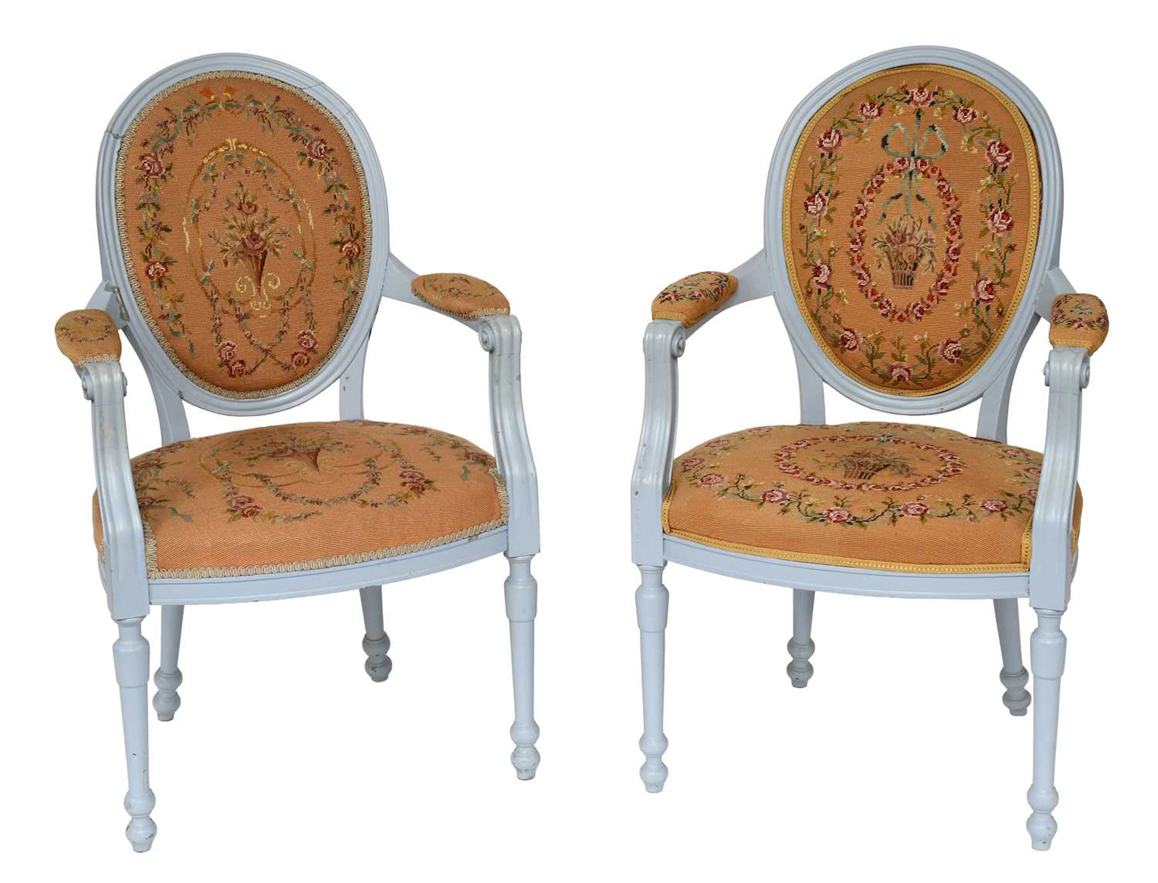 A Pair of Modern Blue-Painted Fauteuils