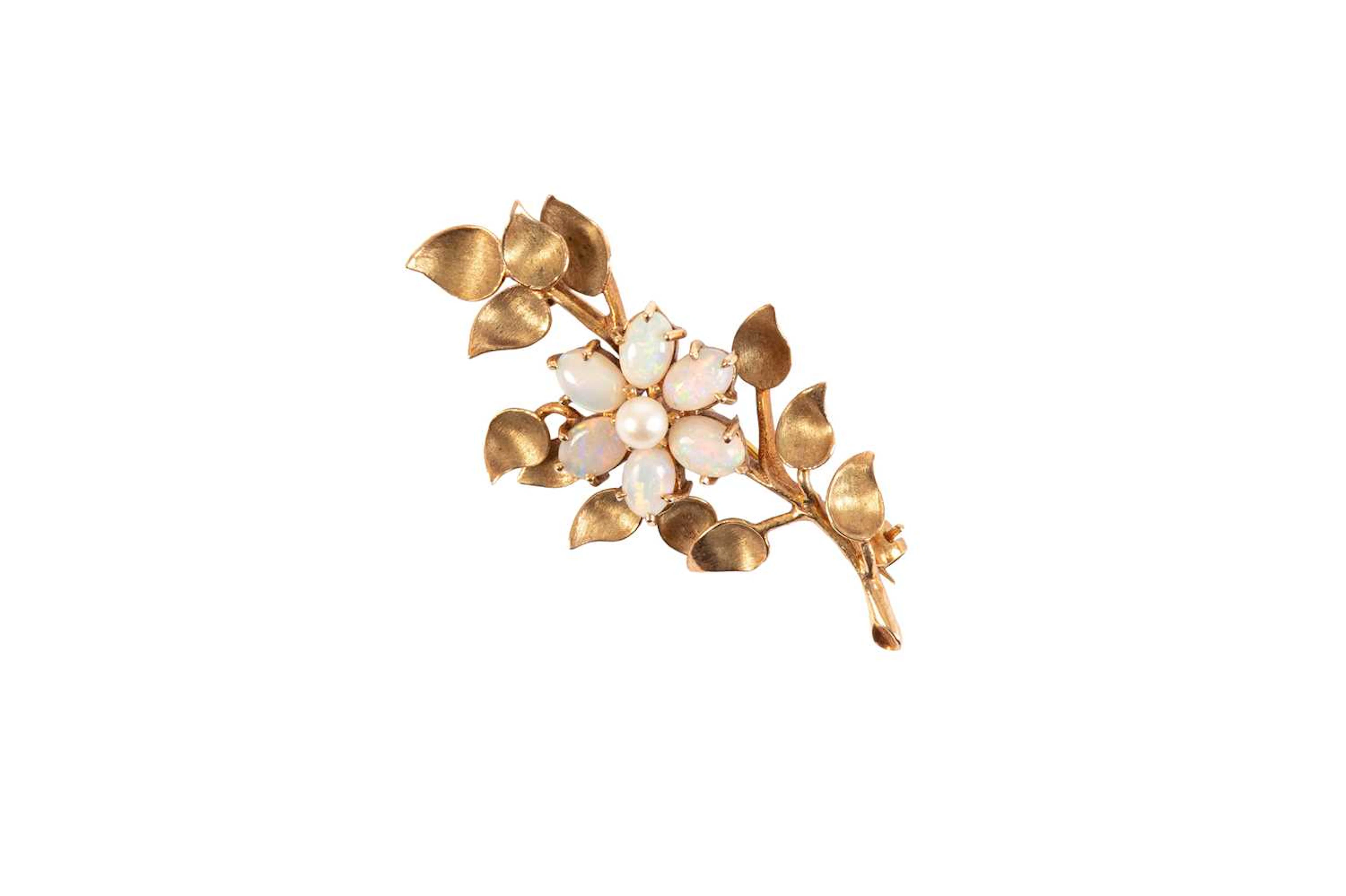 A 9 Carat Gold Opal and Cultured Pearl Brooch