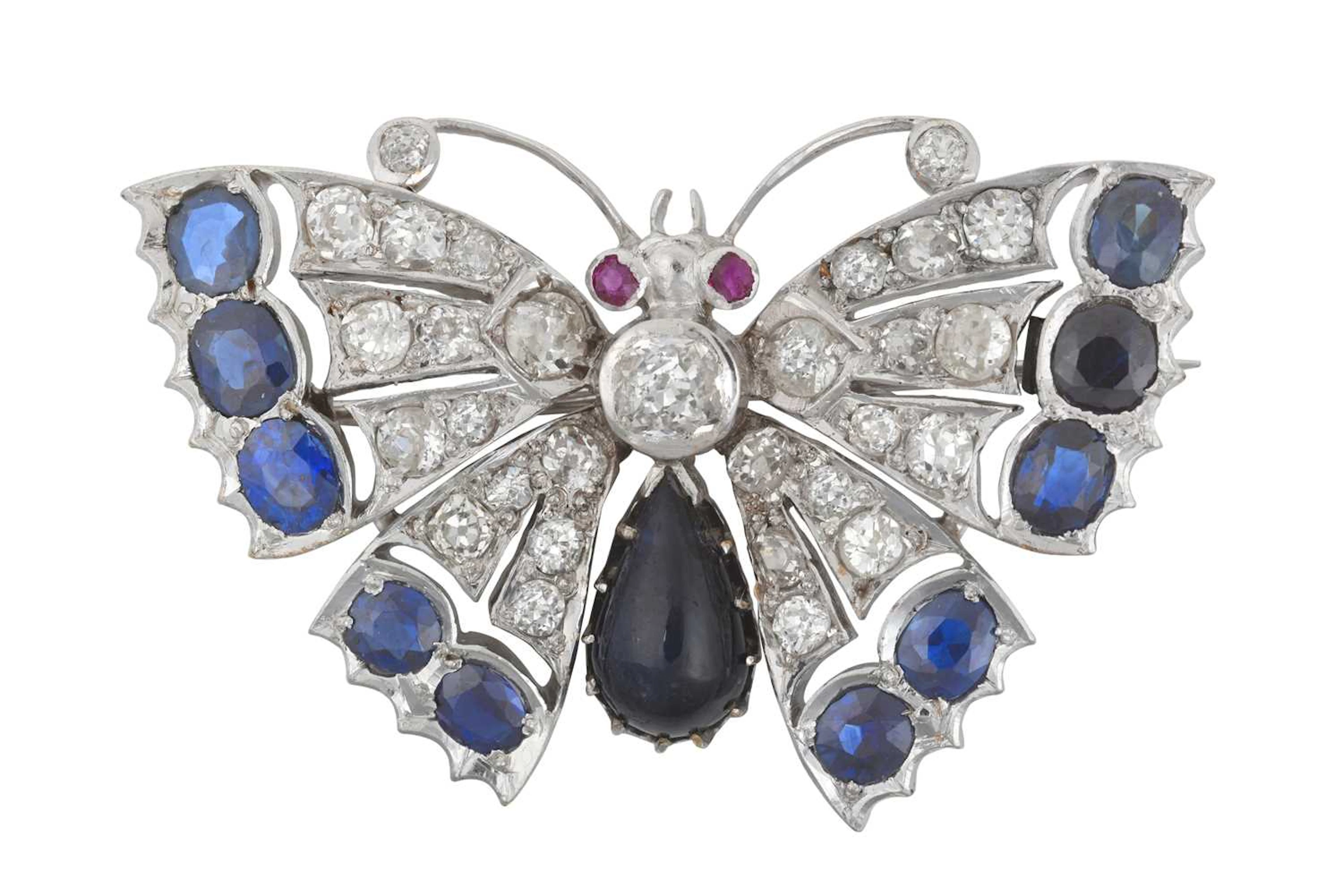 A Sapphire and Diamond Butterfly Brooch