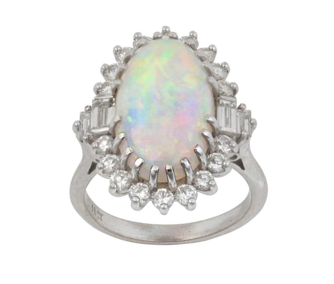 An Opal and Diamond Cluster Ring