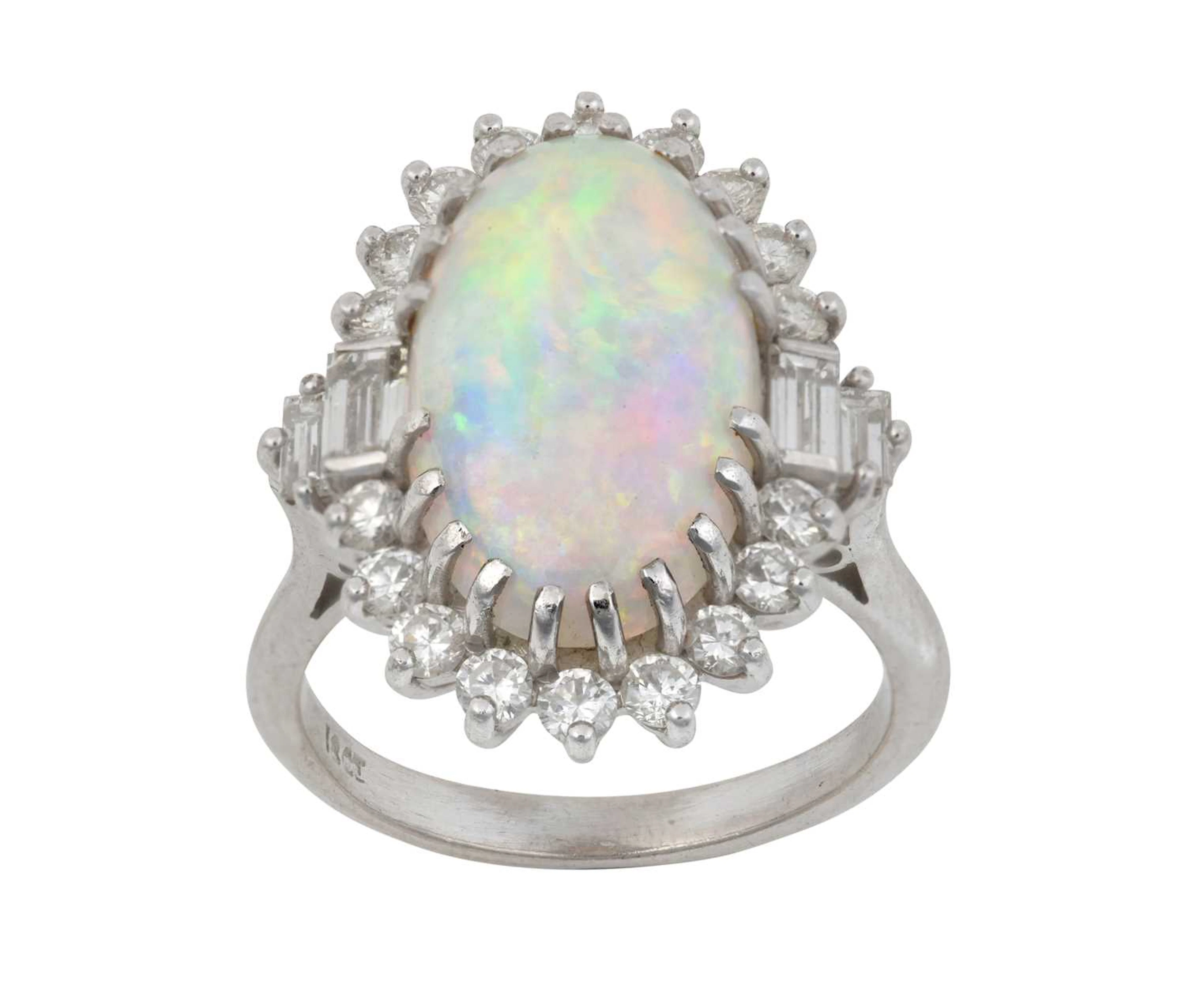 An Opal and Diamond Cluster Ring