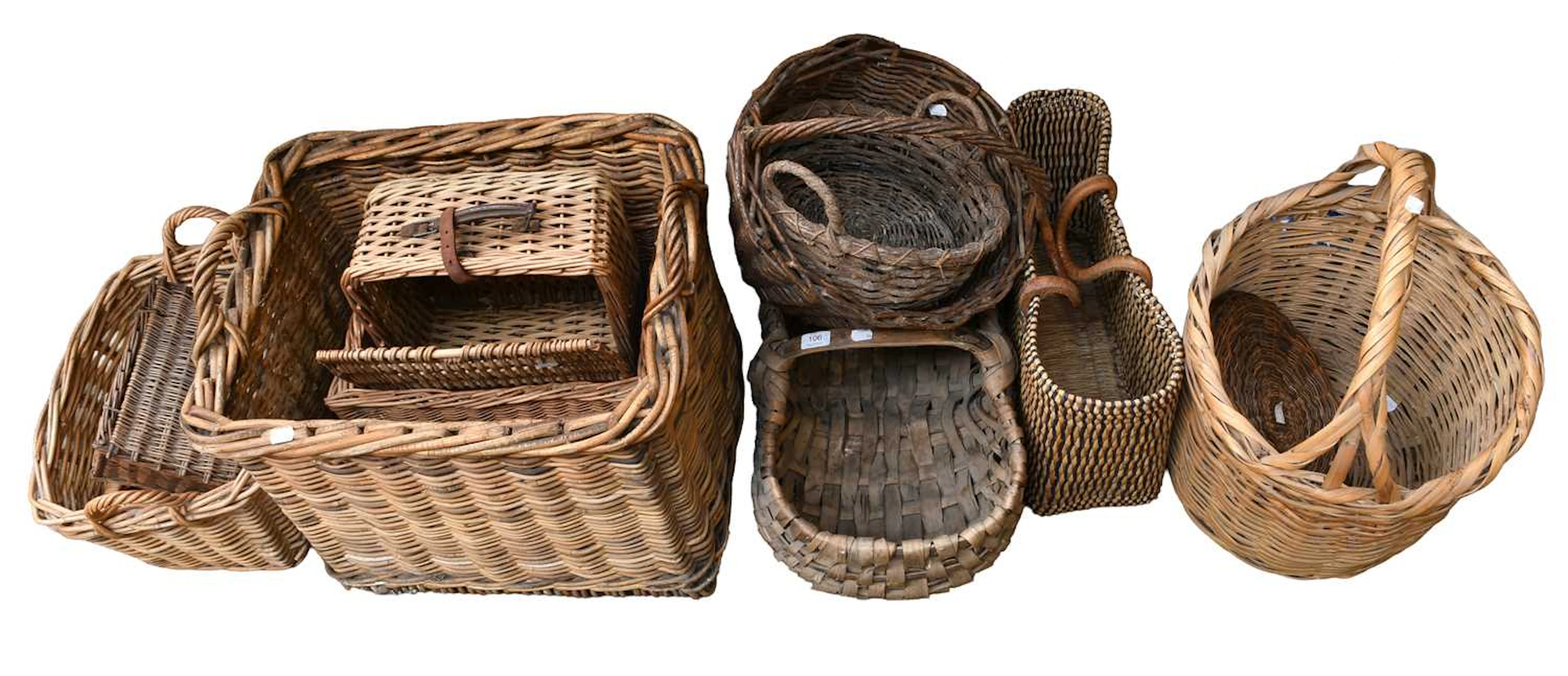 Assorted Wicker and Other Baskets, An Oval Hanging Mirror