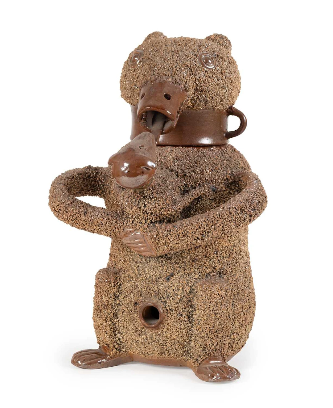 A Nottingham Brown Salt-Glazed Stoneware Bear Jug and Cover, circa 1760