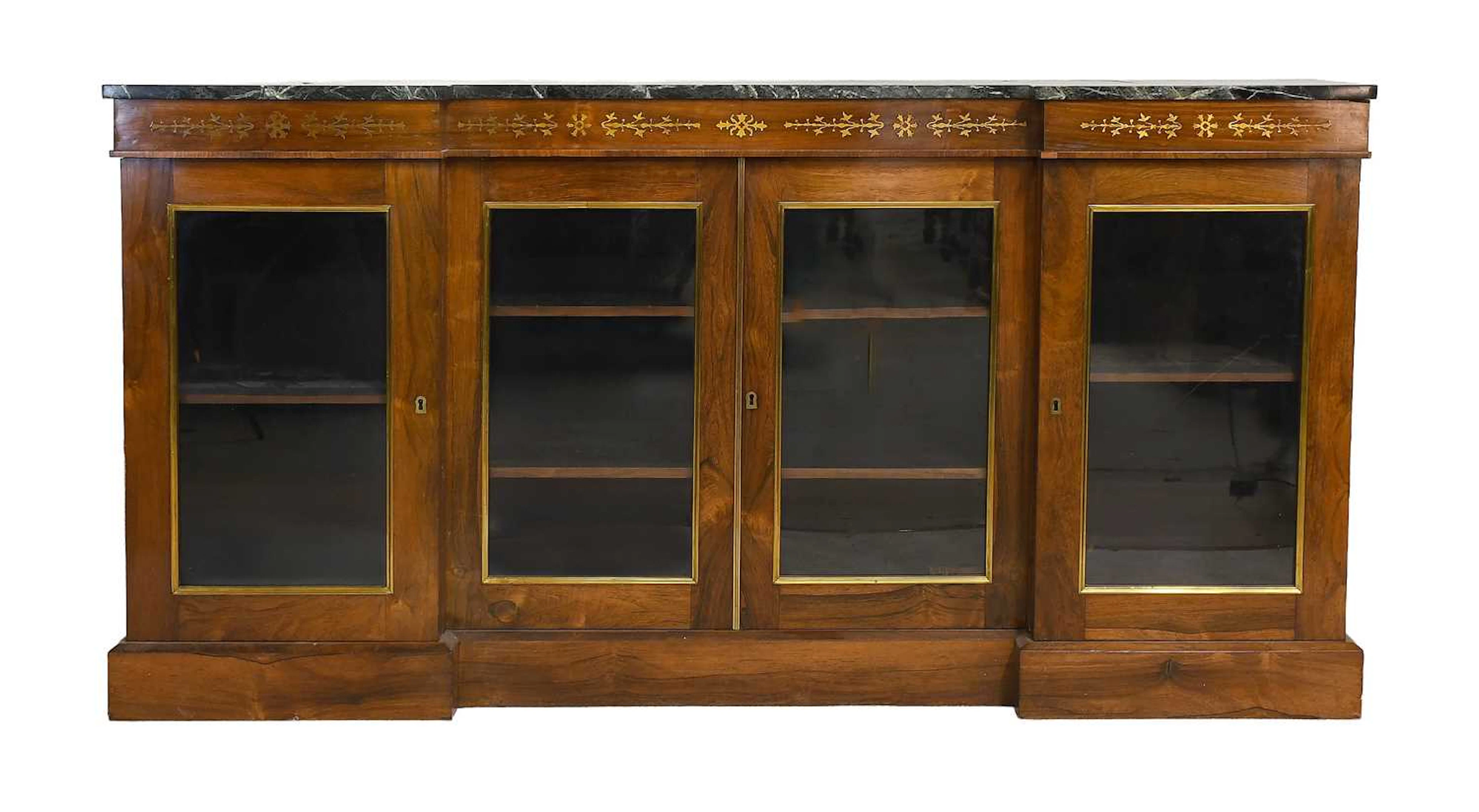 A Regency Rosewood and Brass-Inlaid Bookcase, early 19th century, th