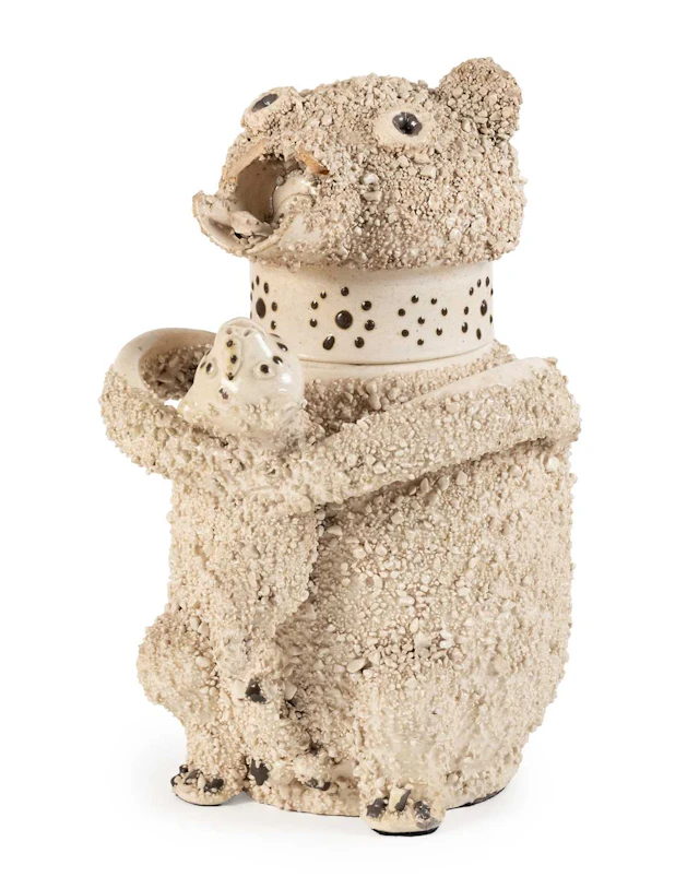 A Staffordshire White Salt-Glazed Stoneware Bear Jug and Cover, circa 1760