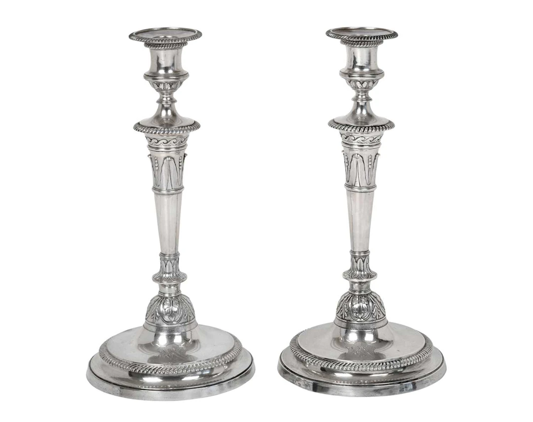 A Pair of George III Silver Candlesticks by John Scofield, London