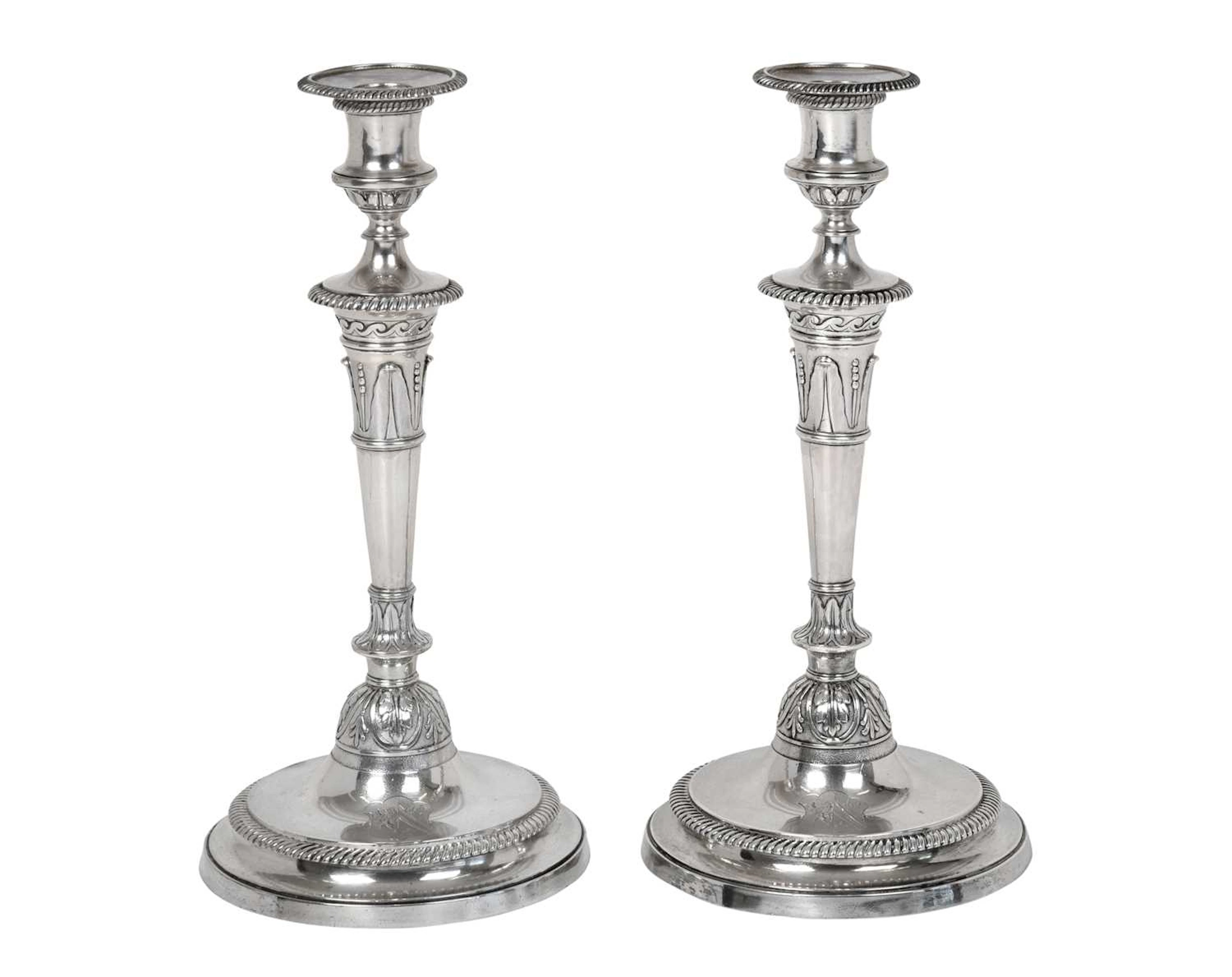 A Pair of George III Silver Candlesticks by John Scofield, London