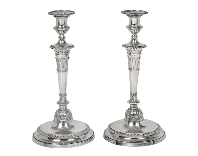 A Pair of George III Silver Candlesticks by John Scofield, London