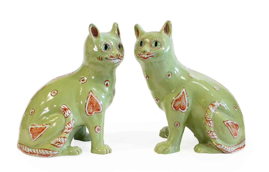 Two Mosanic Faience Pottery Cats