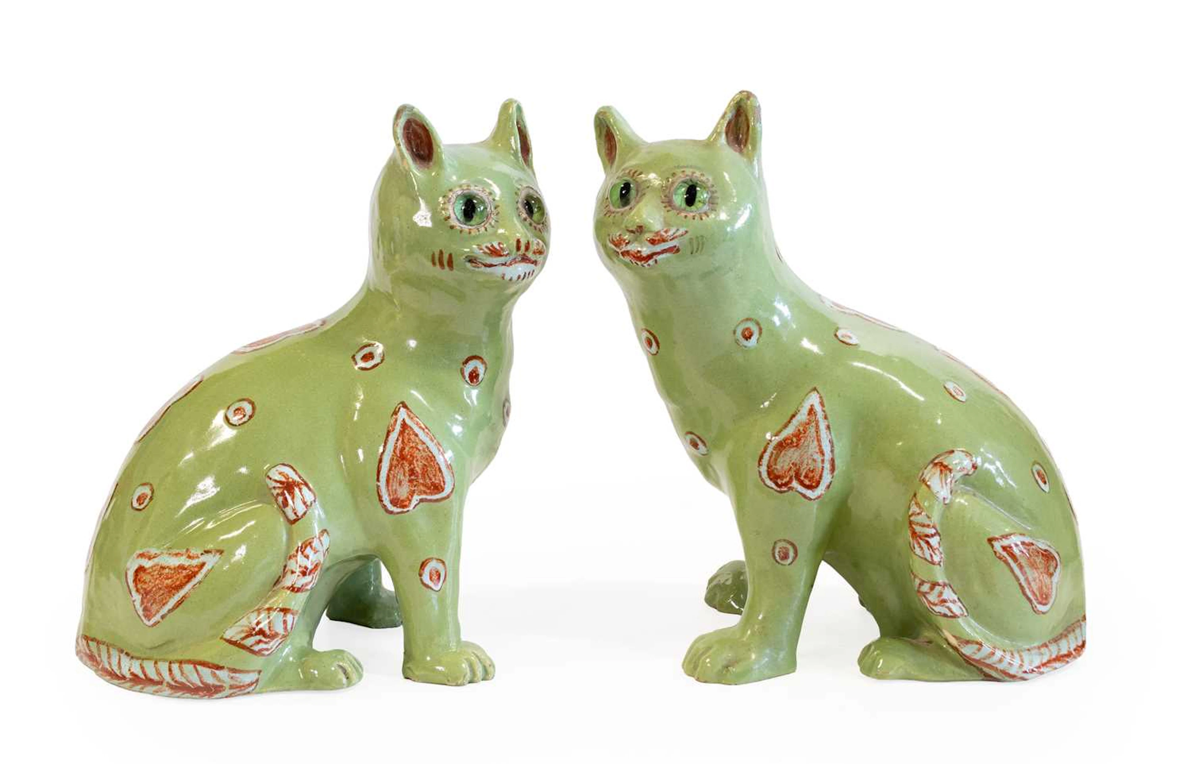 Two Mosanic Faience Pottery Cats