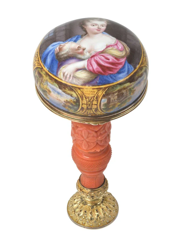 A Silver-Gilt and Coral-Mounted Hardstone Hand-Seal, Incorporating