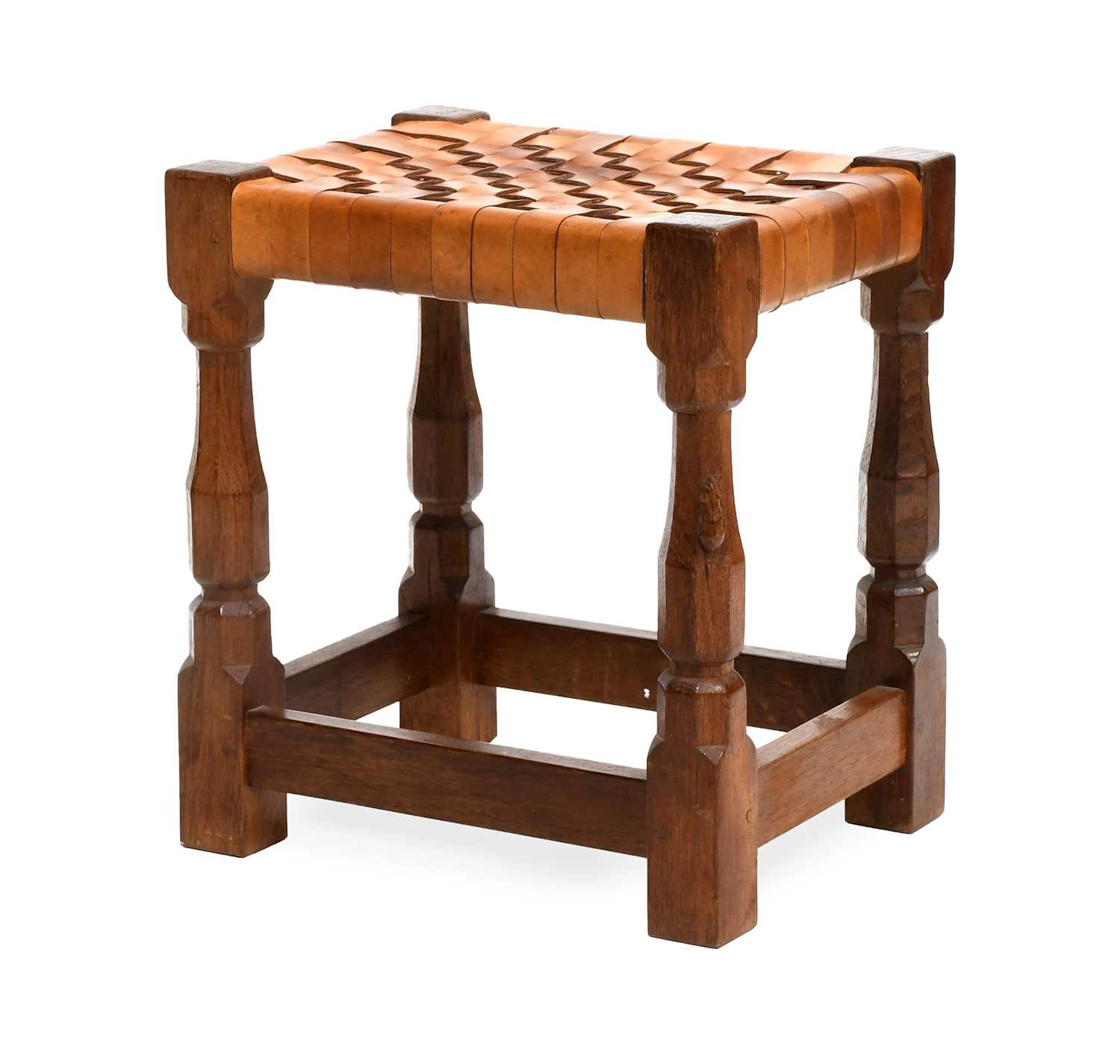 Workshop of Robert Mouseman Thompson (Kilburn): An English Oak Stool, 1970s
