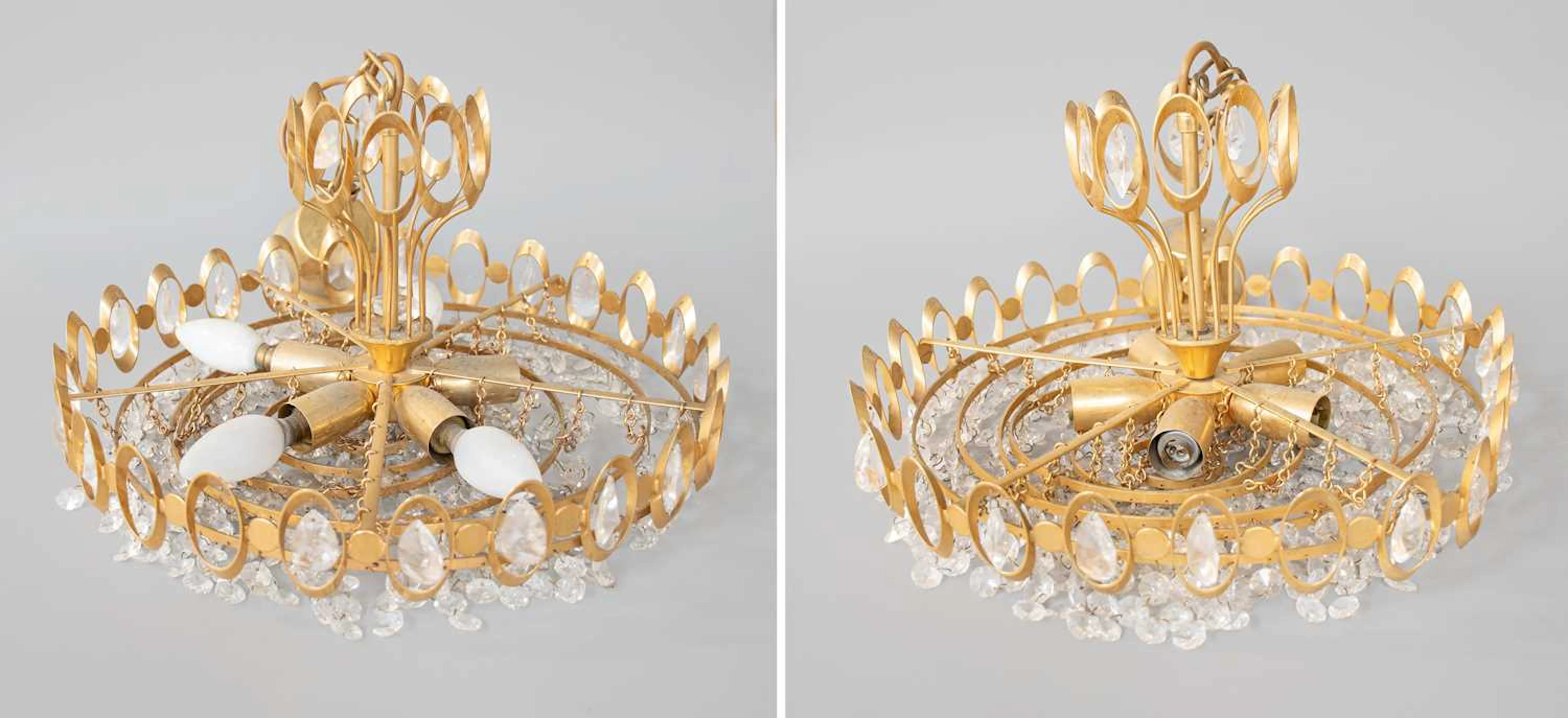 A Pair of Gilt-Metal Five-Tier Electroliers