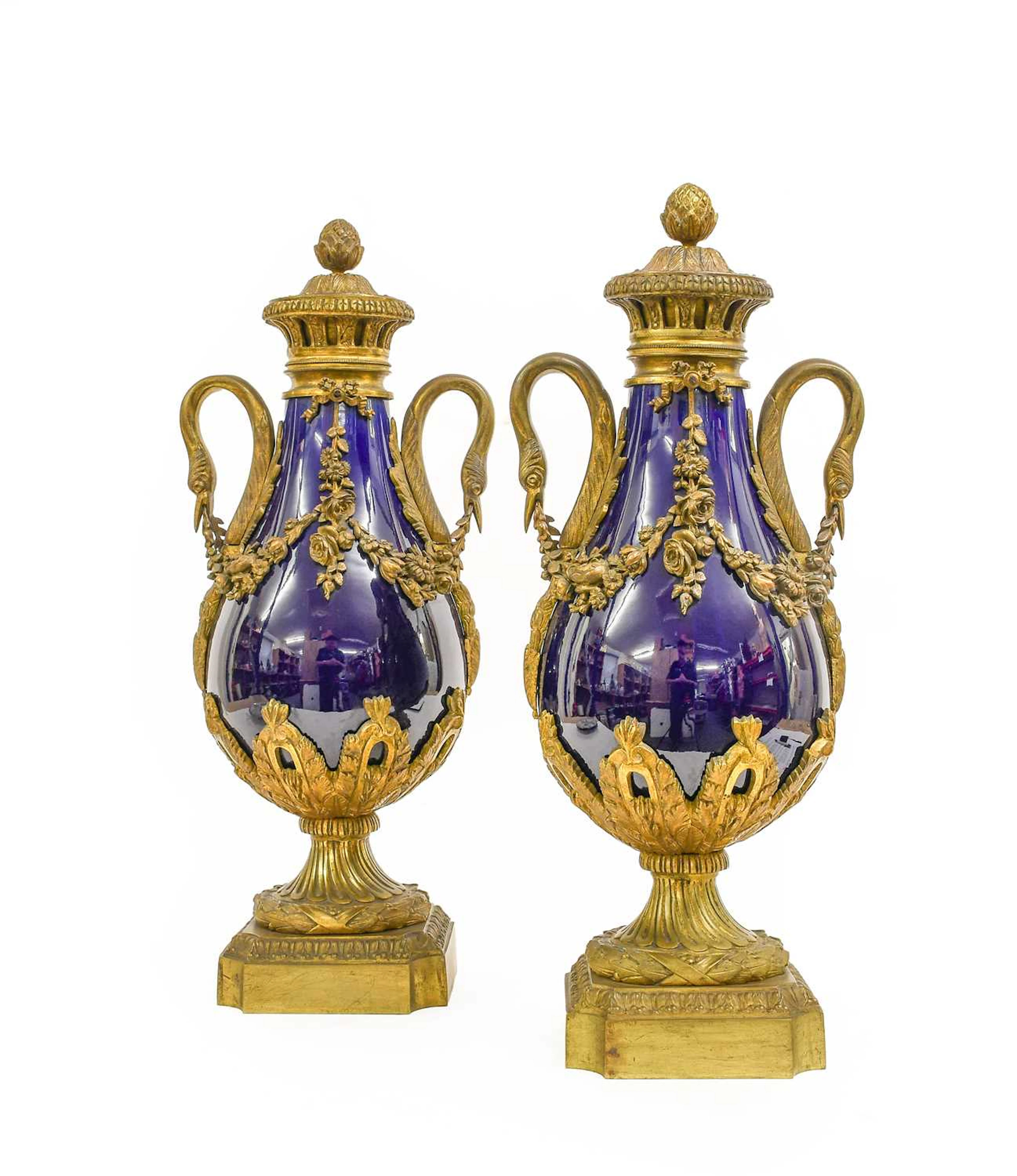 A Pair of Gilt-Metal-Mounted Sèvres-Style Blue-Glazed Vases
